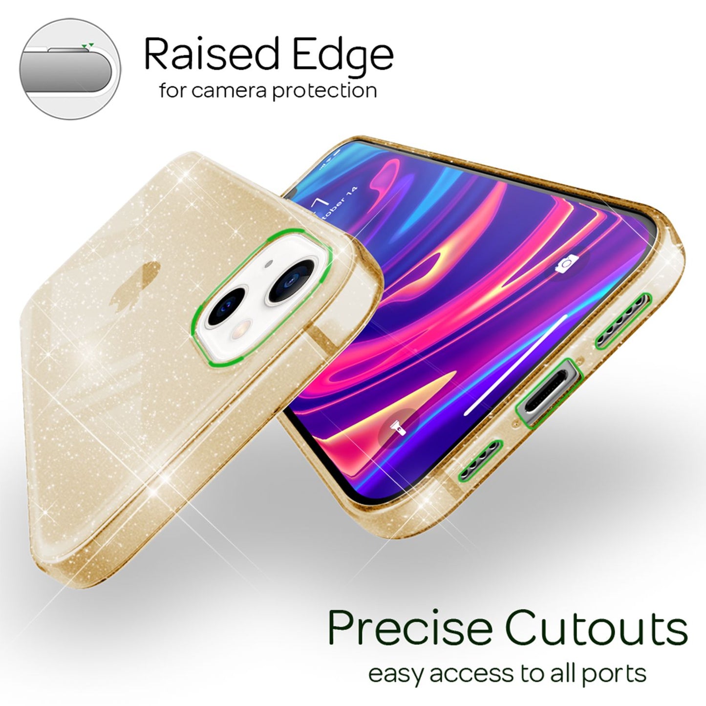 NALIA Glitzer Hülle für iPhone 13 Mini, Transparent Glitter Cover Handy Case