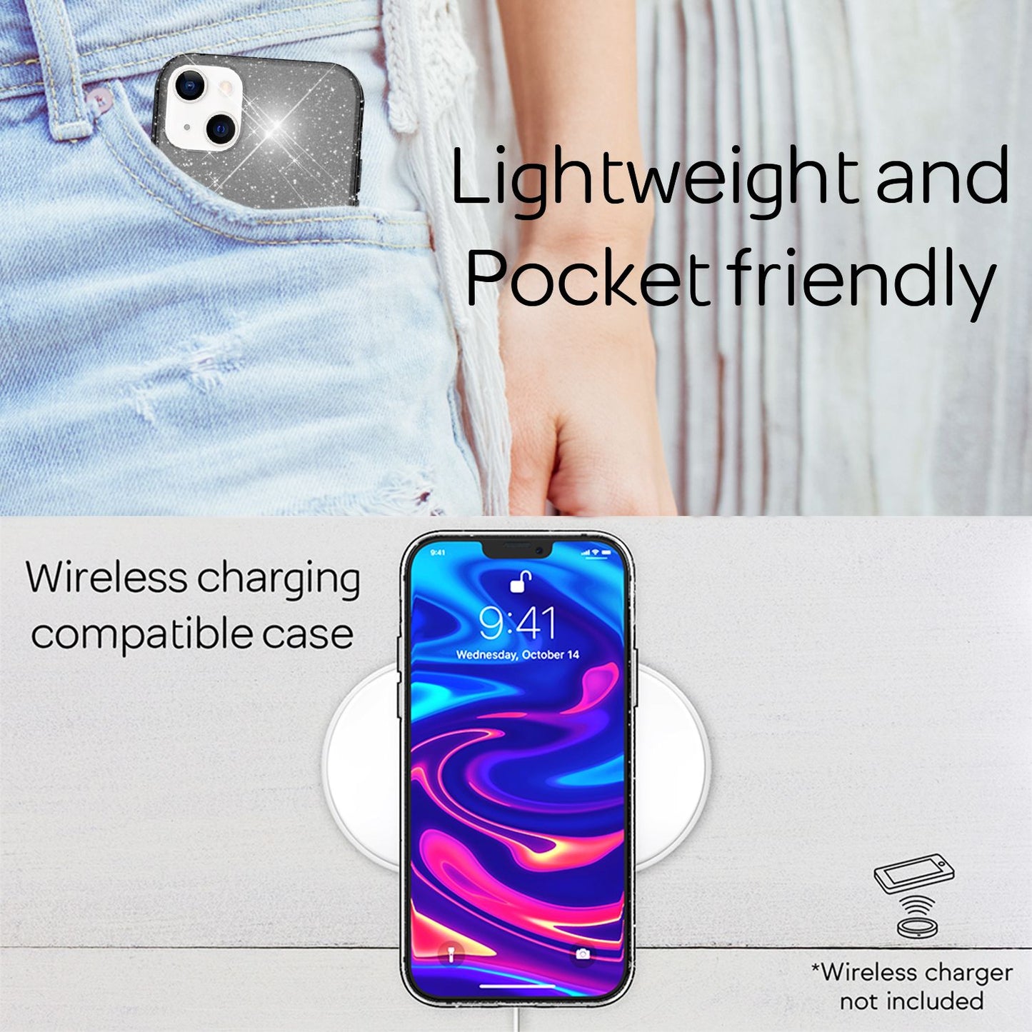 NALIA Glitzer Hülle für iPhone 13 Mini, Transparent Glitter Cover Handy Case