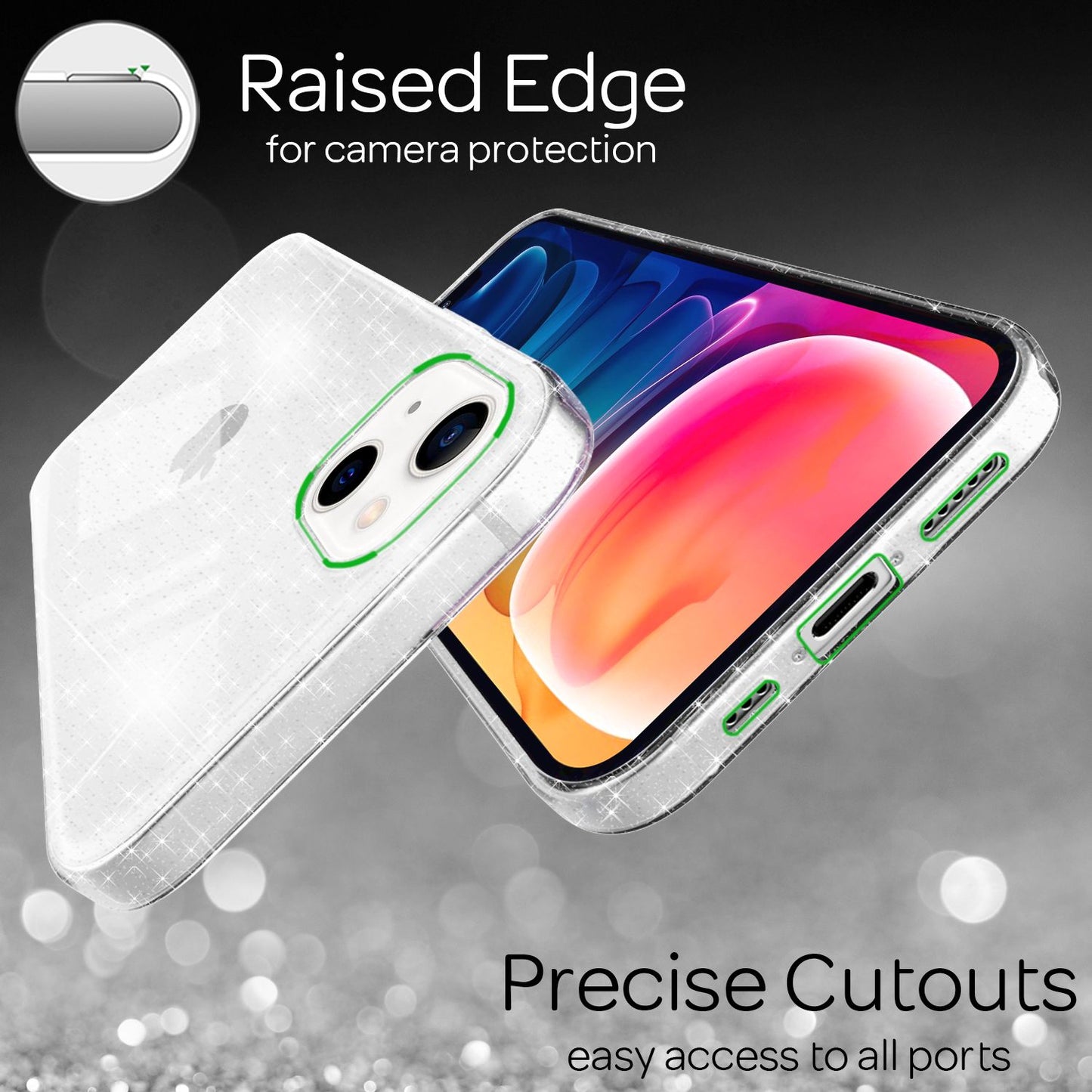 NALIA Glitzer Hülle für iPhone 13, Transparent Glitter Cover Handy Case Bumper