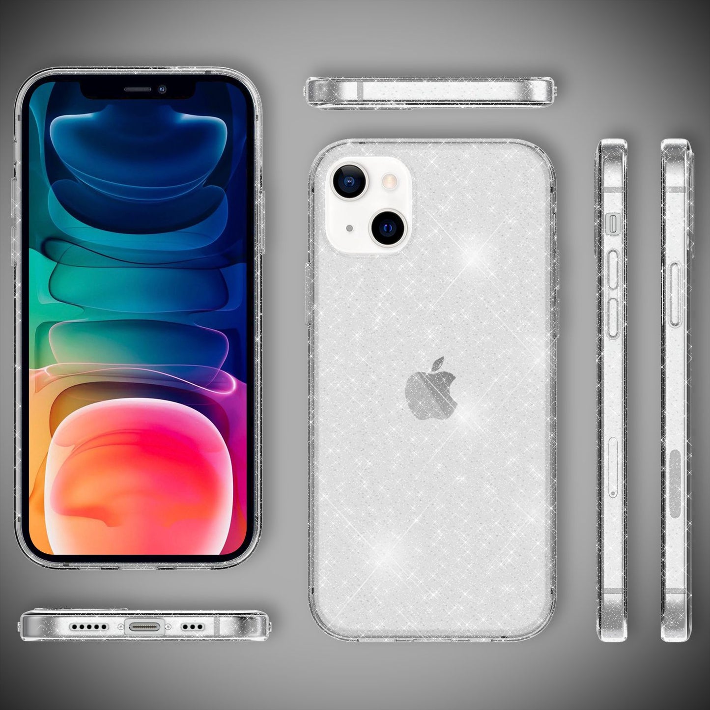 NALIA Glitzer Hülle für iPhone 13, Transparent Glitter Cover Handy Case Bumper