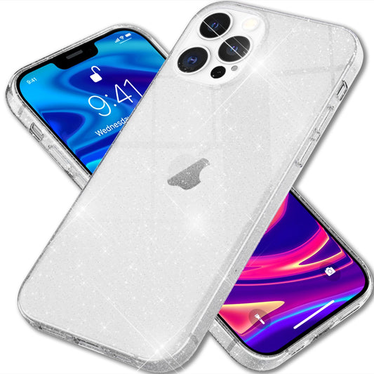 NALIA Glitzer Hülle für iPhone 13 Pro Max, Transparent Glitter Cover Handy Case