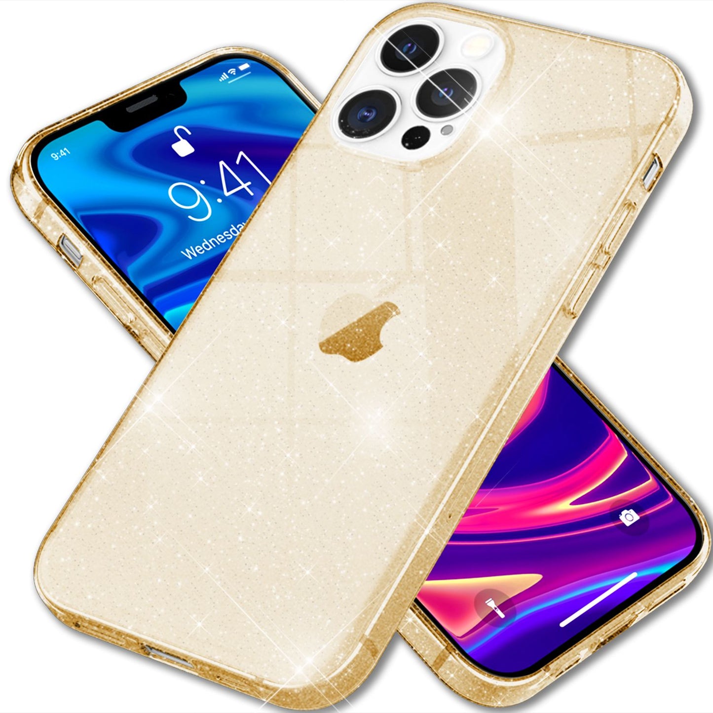 NALIA Glitzer Hülle für iPhone 13 Pro Max, Transparent Glitter Cover Handy Case