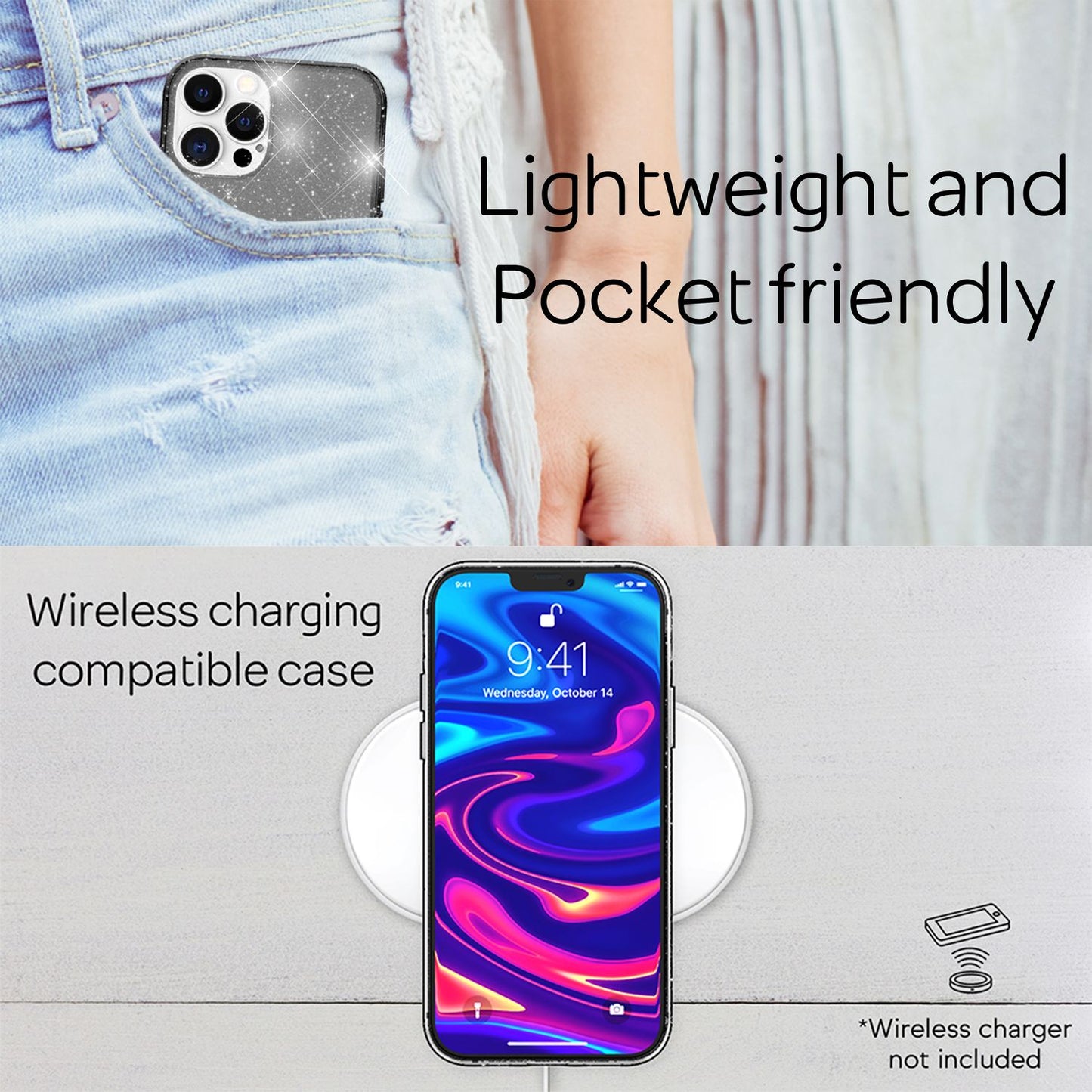 NALIA Glitzer Hülle für iPhone 13 Pro Max, Transparent Glitter Cover Handy Case