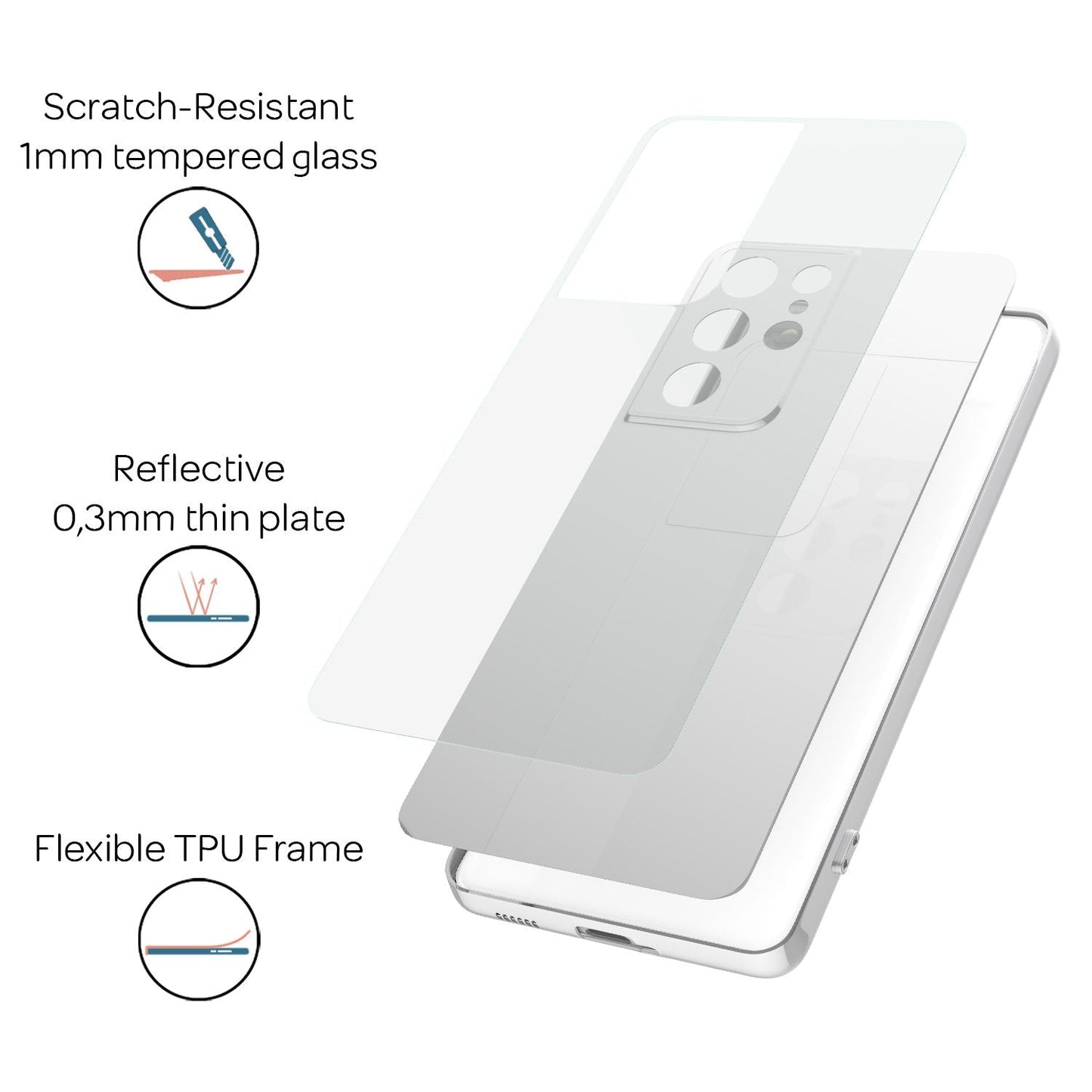 NALIA Galaxy S21 Ultra Spiegel Hartglas Case - Spiegeleffekt, 9H Glas, Kratzfest