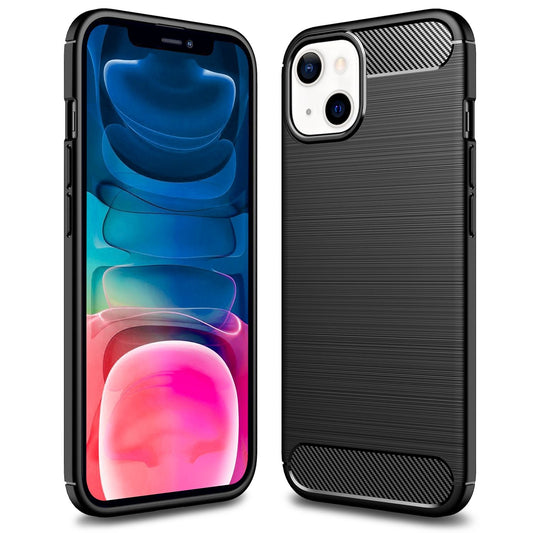 NALIA Carbon Look Case für iPhone 13 Mini, Schwarz Silikon Cover Case TPU Bumper