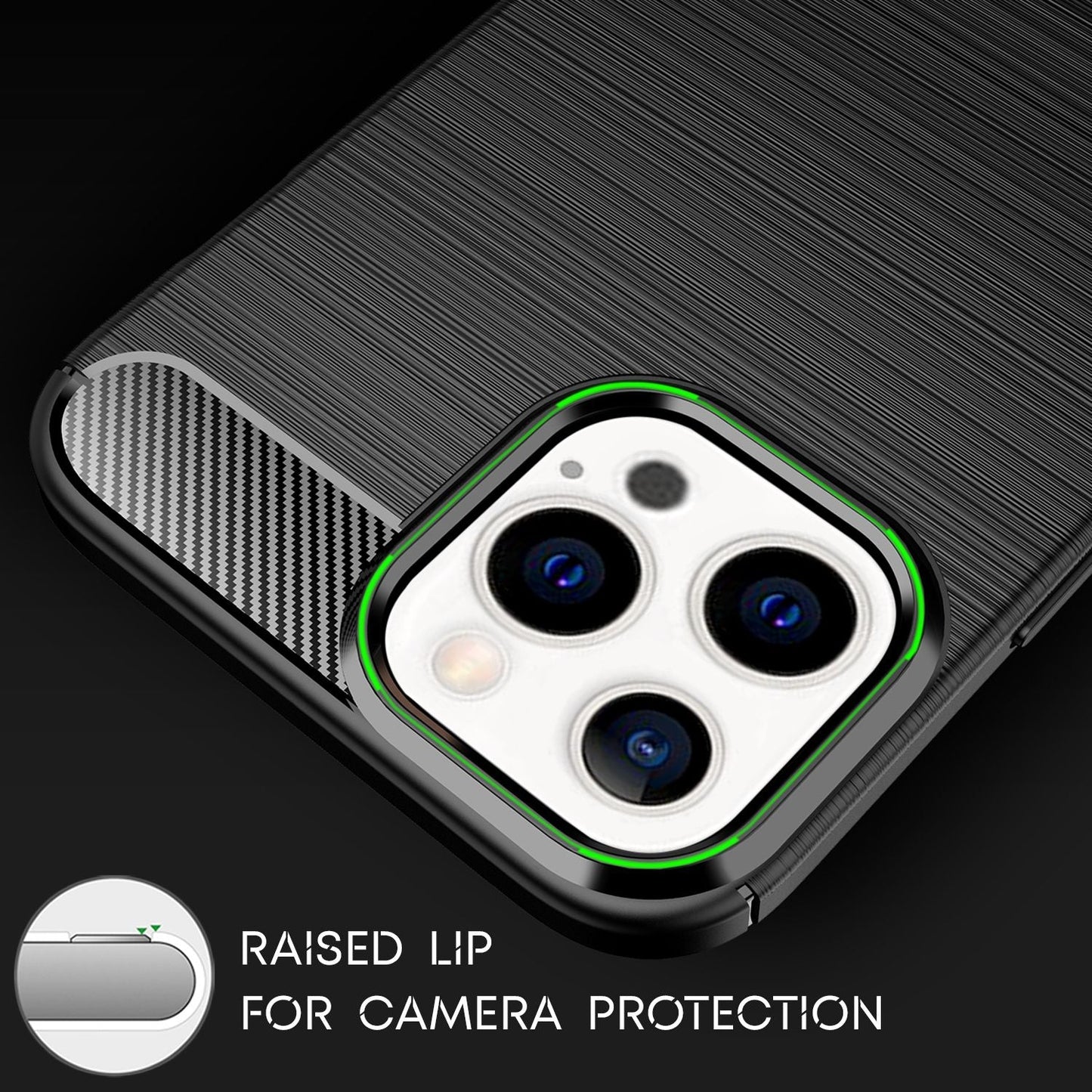 NALIA Carbon Look Case für iPhone 13 Pro Max, Schwarz Silikon Cover Case Bumper