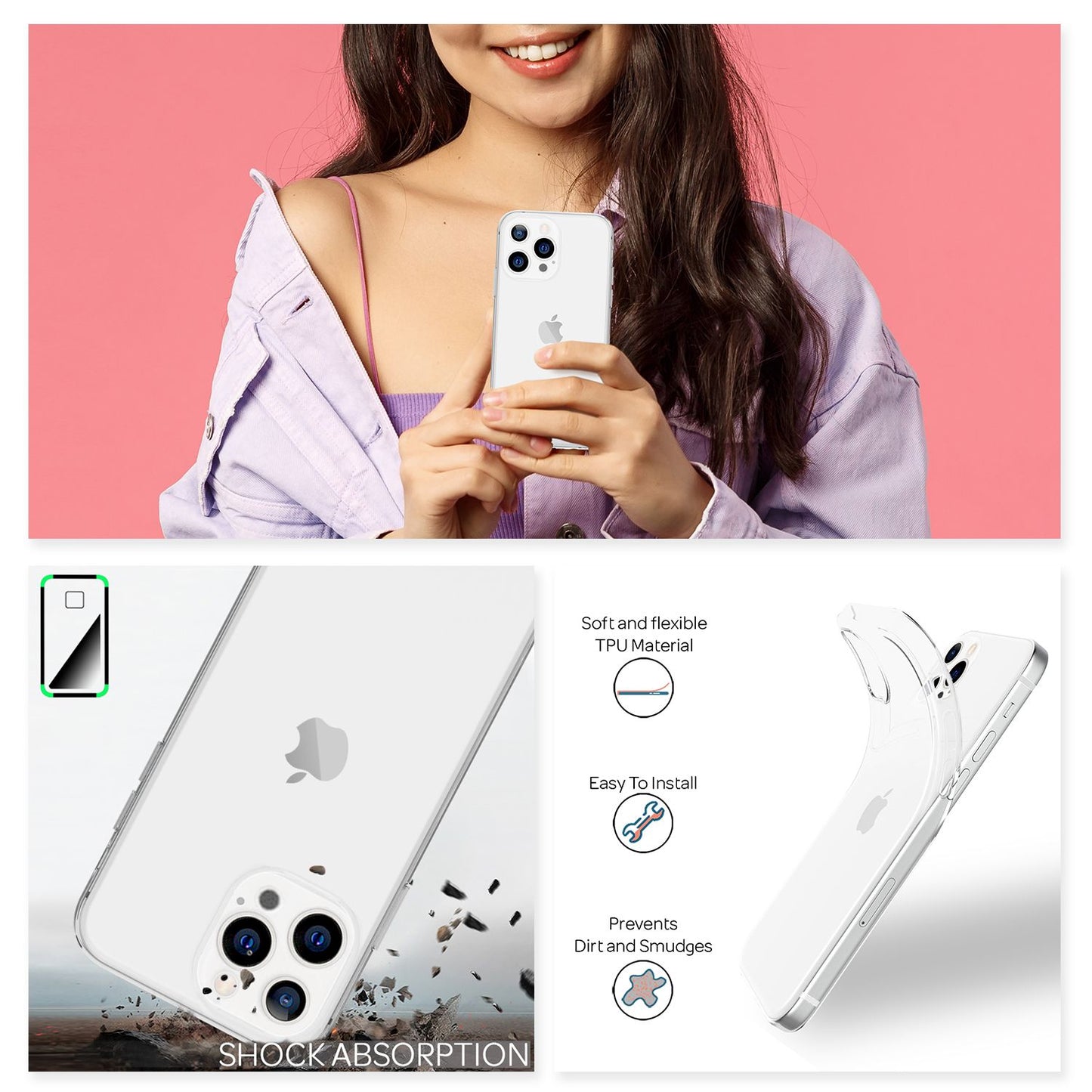 Husă NALIA AirFlex Clear, Husă transparentă din silicon - Dimensiune iPhone 13 Pro, Grosime 0,8 mm, Silicon