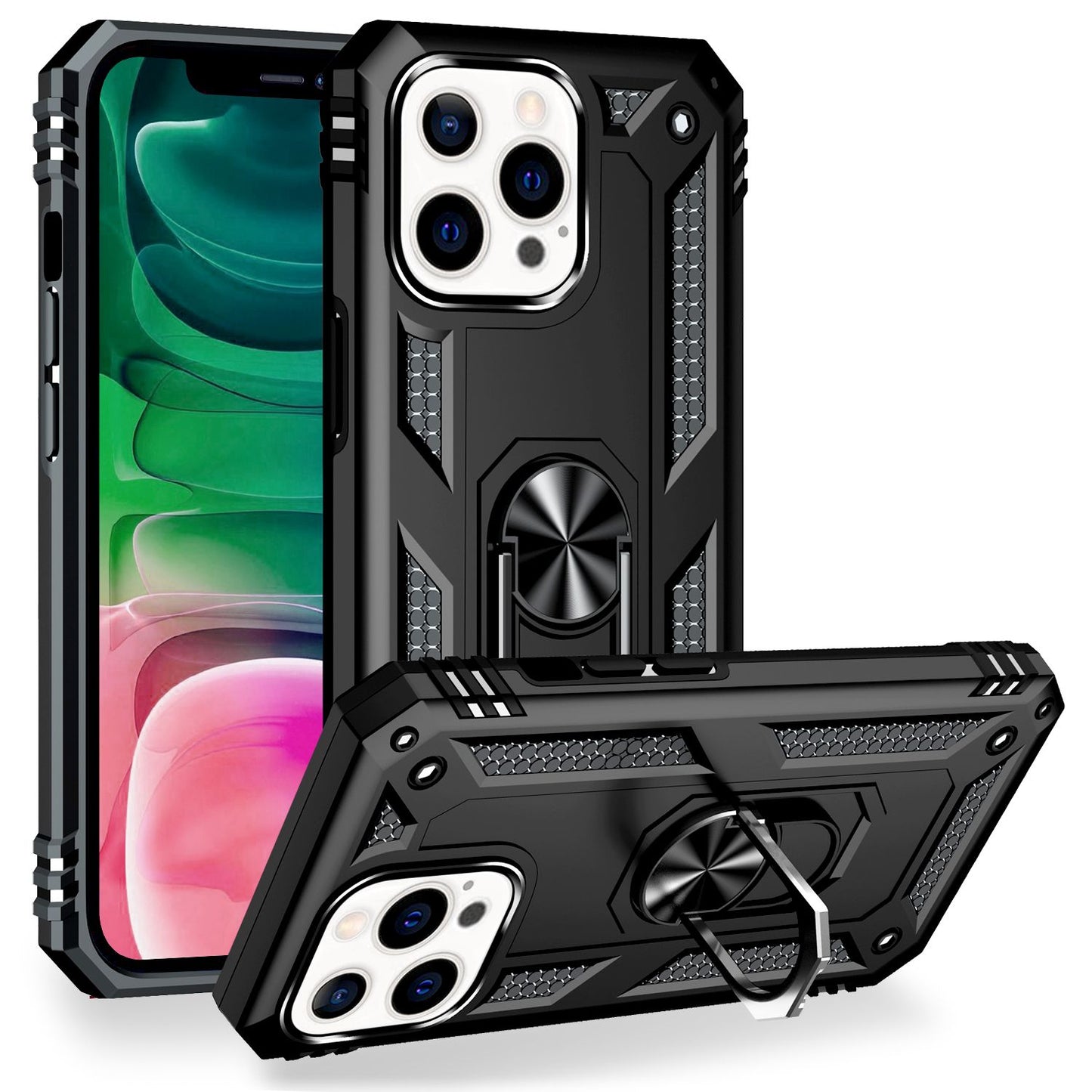 NALIA Ring Hülle für iPhone 13 Pro, Hard Case mit Silikon Bumper Cover Schutz