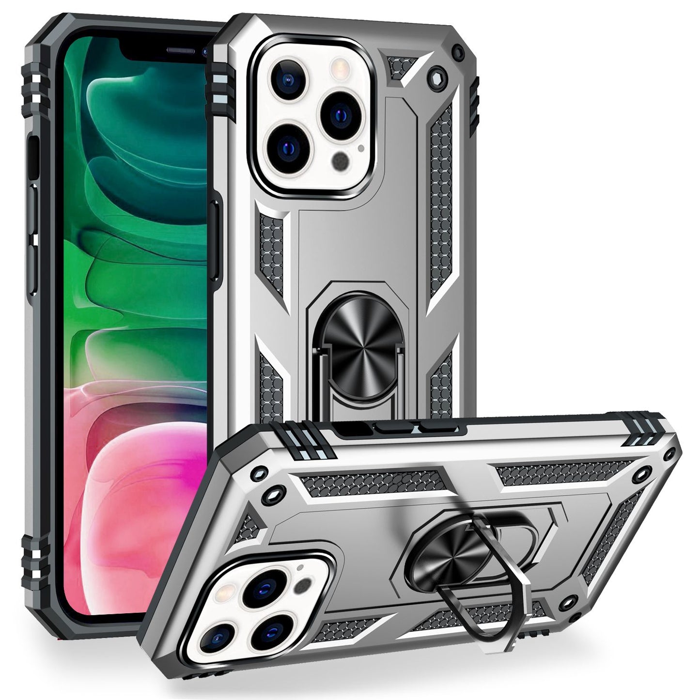 NALIA Ring Hülle für iPhone 13 Pro, Hard Case mit Silikon Bumper Cover Schutz