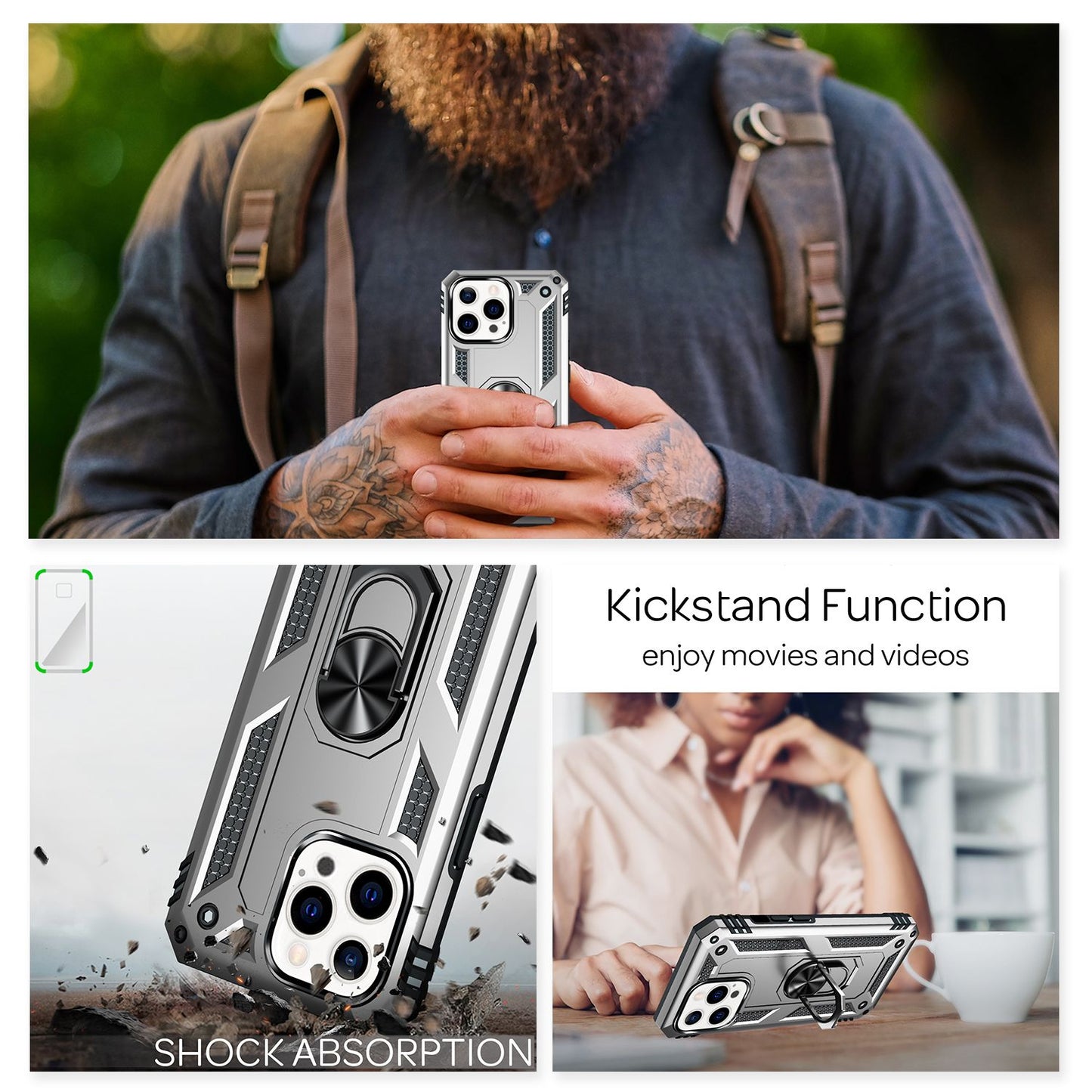 NALIA Ring Hülle für iPhone 13 Pro, Hard Case mit Silikon Bumper Cover Schutz