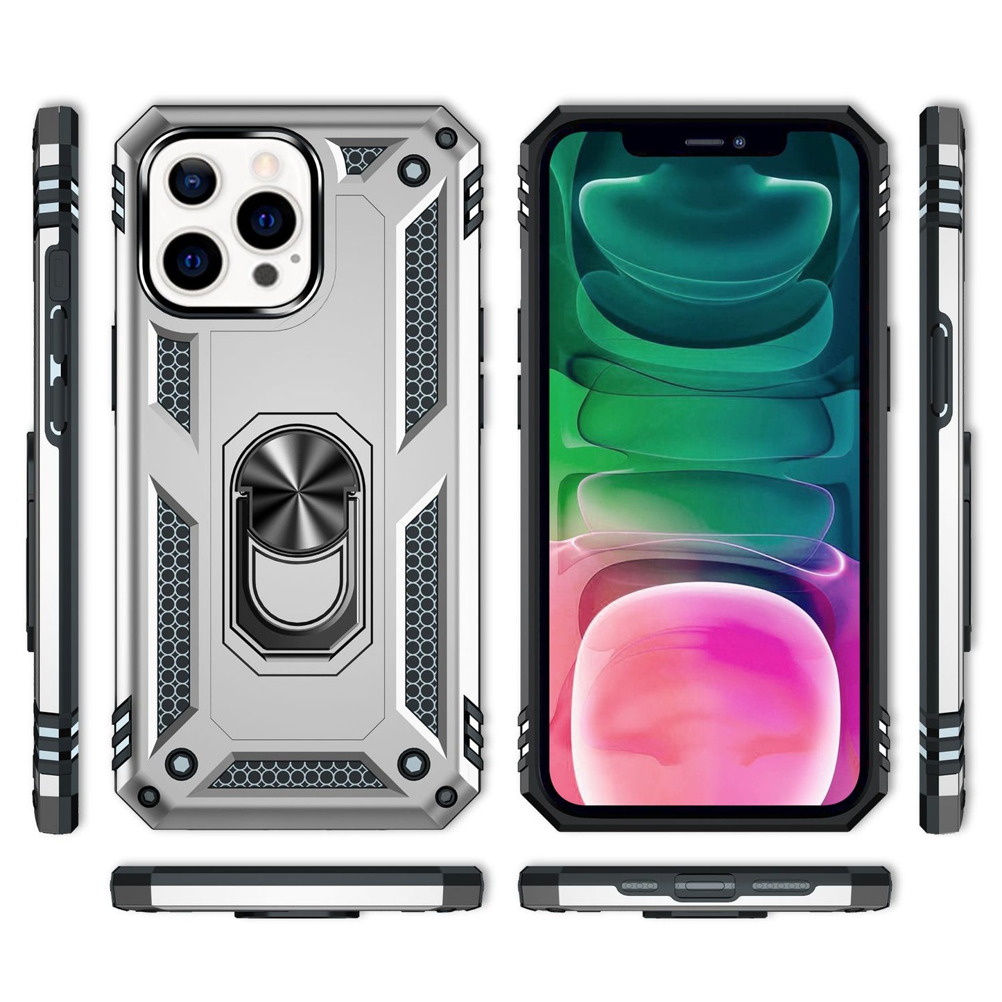 NALIA Ring Hülle für iPhone 13 Pro, Hard Case mit Silikon Bumper Cover Schutz