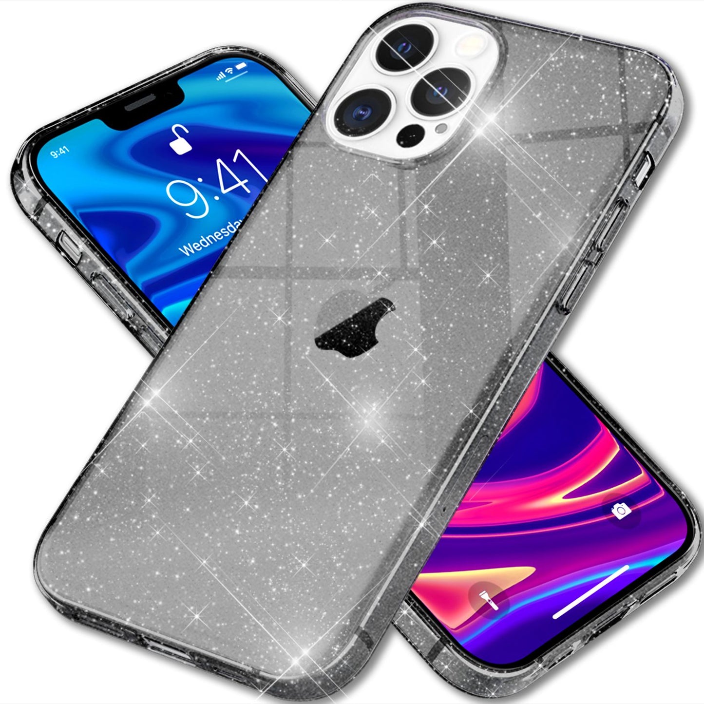NALIA Glitzer Hülle für iPhone 13 Pro, Transparent Glitter Cover Handy Case