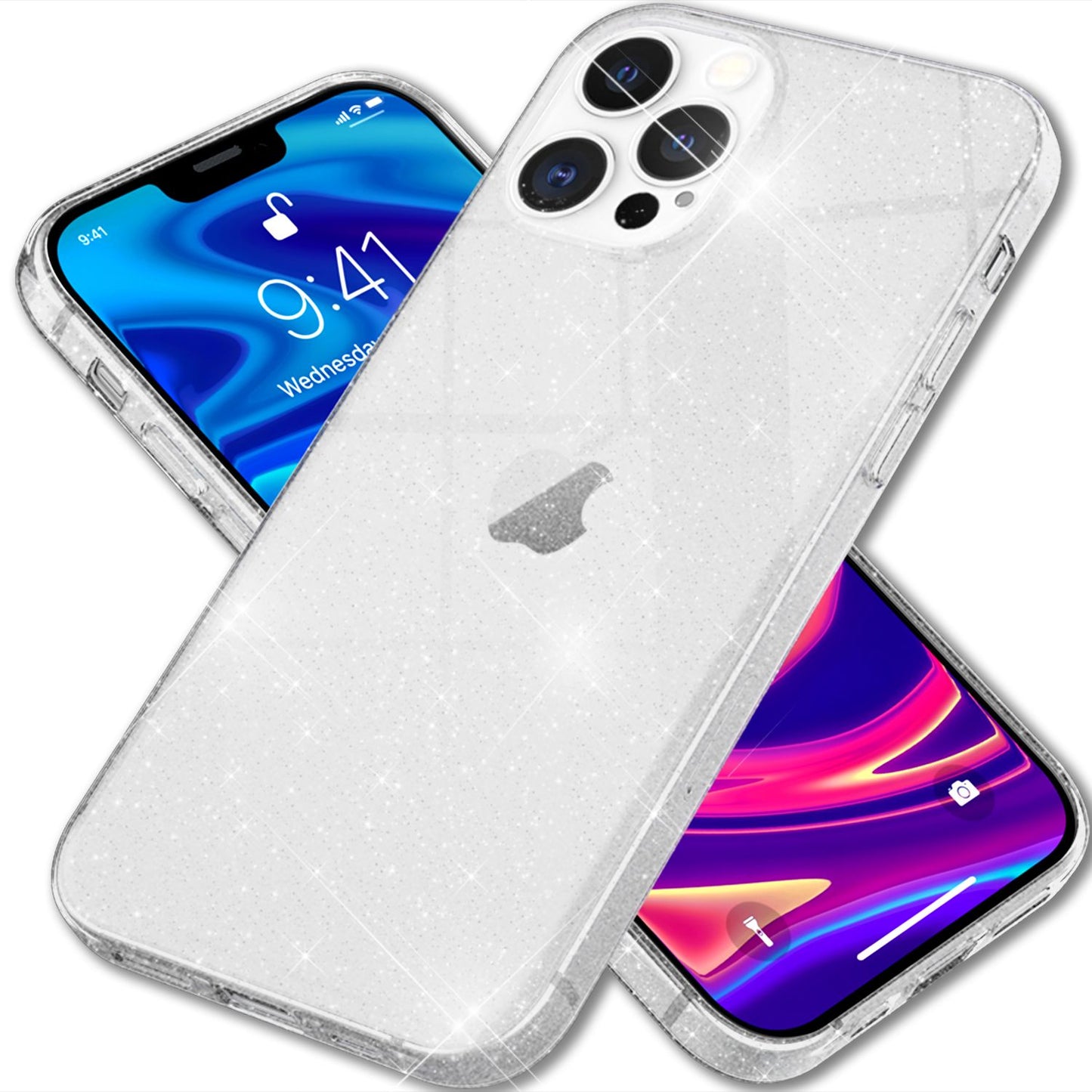 NALIA Glitzer Hülle für iPhone 13 Pro, Transparent Glitter Cover Handy Case