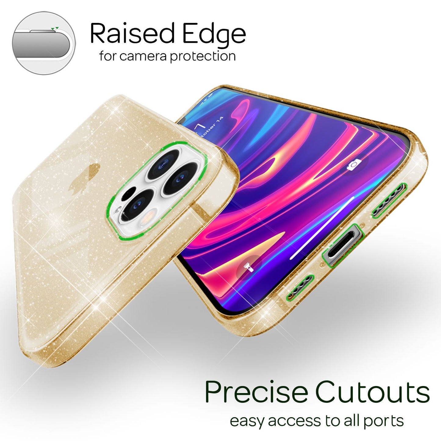 NALIA Glitzer Hülle für iPhone 13 Pro, Transparent Glitter Cover Handy Case