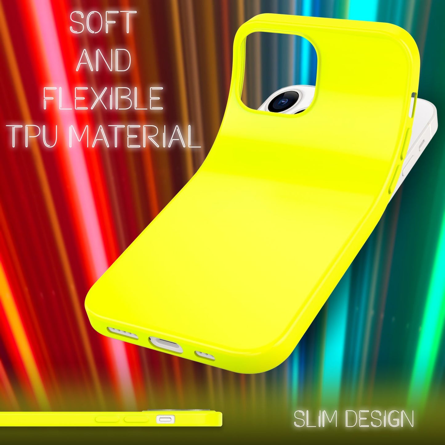NALIA Bunte Neon Handy Hülle für iPhone 13 Pro, Matt Silikon Case Cover Bumper
