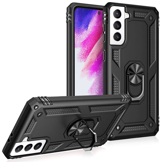 NALIA Military-Style Ringhülle für Samsung Galaxy S21 FE, Extrem Schützend Stoßfest Robust, 360° Ring für Standfunktion