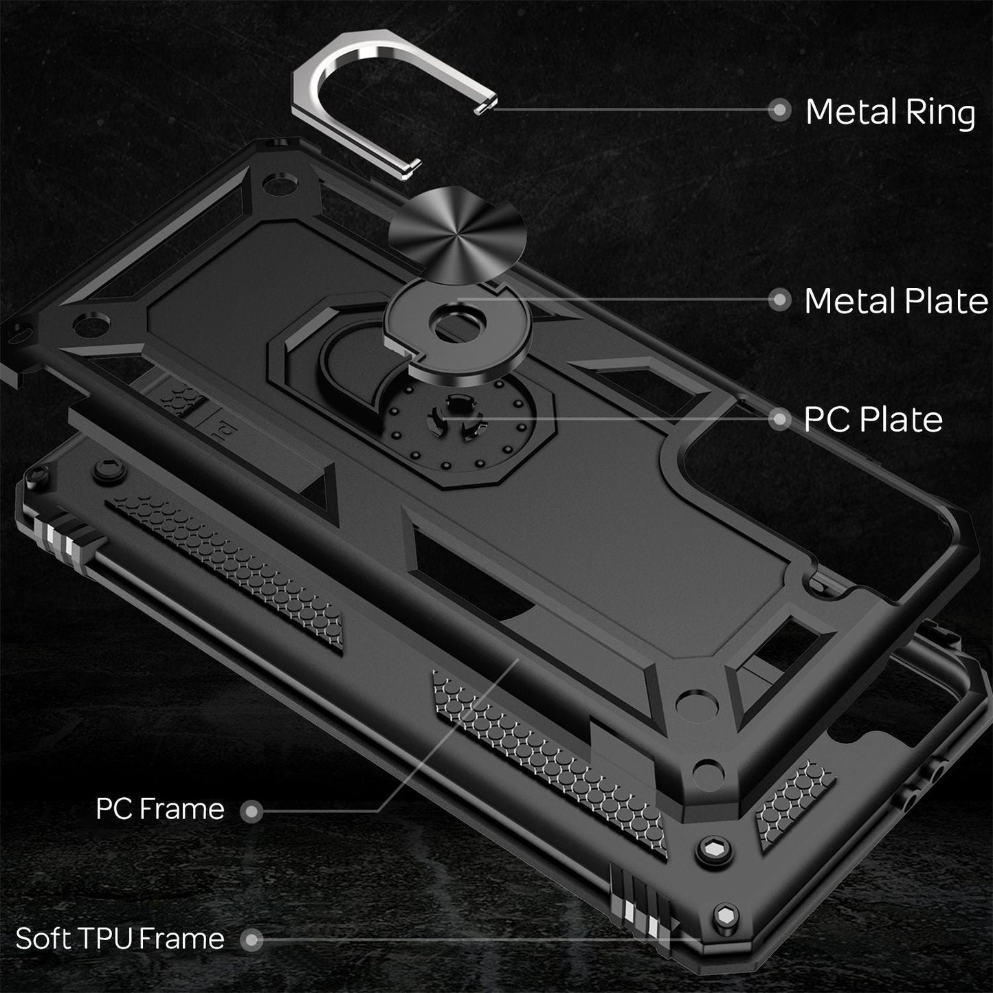 NALIA Military-Style Ringhülle für Samsung Galaxy S21 FE, Extrem Schützend Stoßfest Robust, 360° Ring für Standfunktion