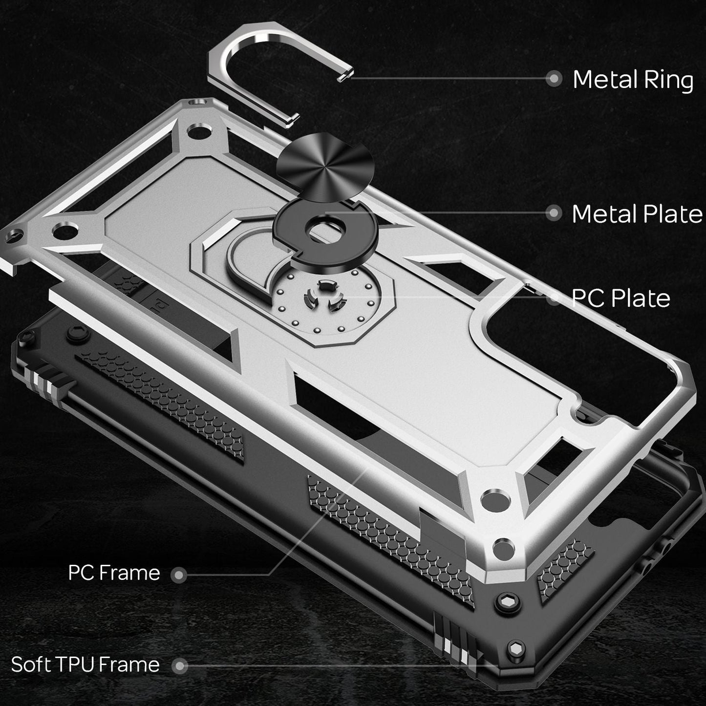 NALIA Military-Style Ringhülle für Samsung Galaxy S21 FE, Extrem Schützend Stoßfest Robust, 360° Ring für Standfunktion