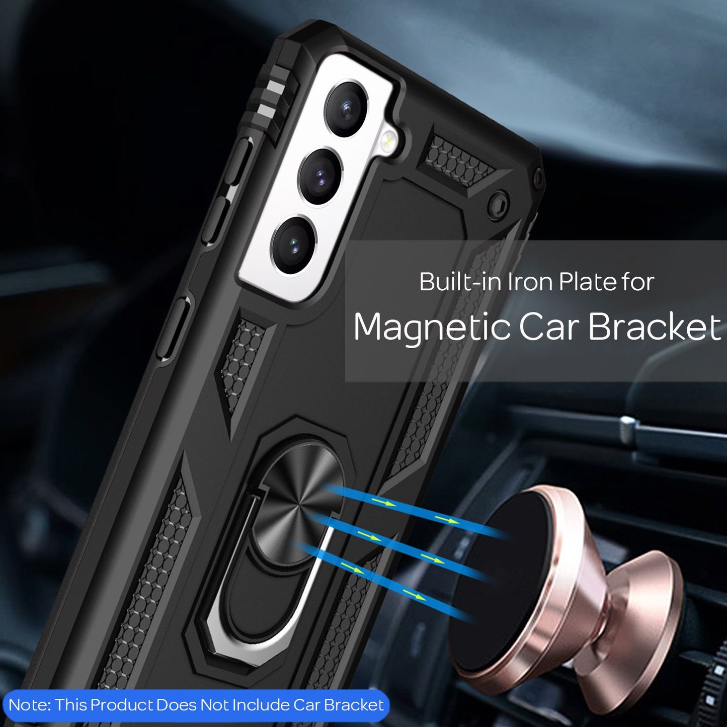 NALIA Military-Style Ringhülle für Samsung Galaxy S21 FE, Extrem Schützend Stoßfest Robust, 360° Ring für Standfunktion