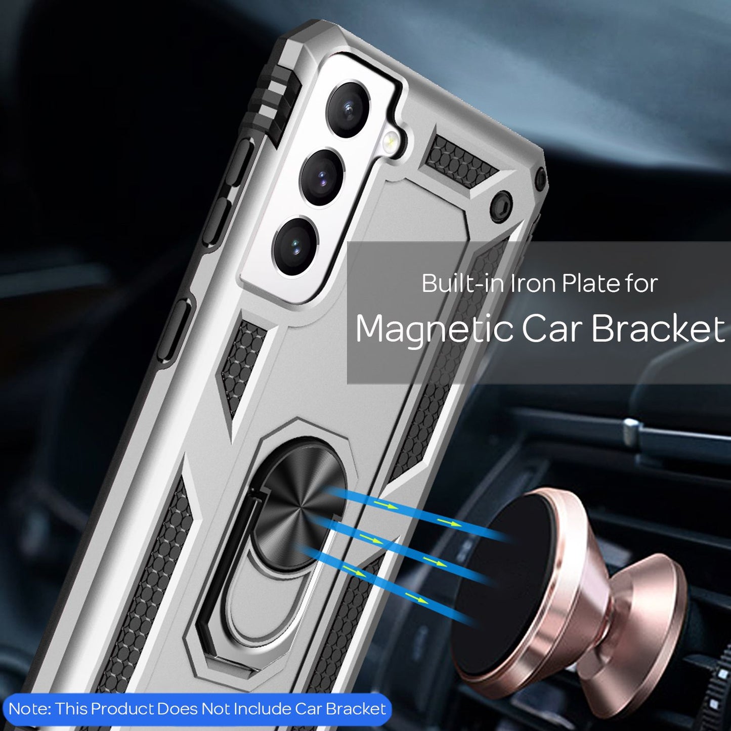 NALIA Military-Style Ringhülle für Samsung Galaxy S21 FE, Extrem Schützend Stoßfest Robust, 360° Ring für Standfunktion