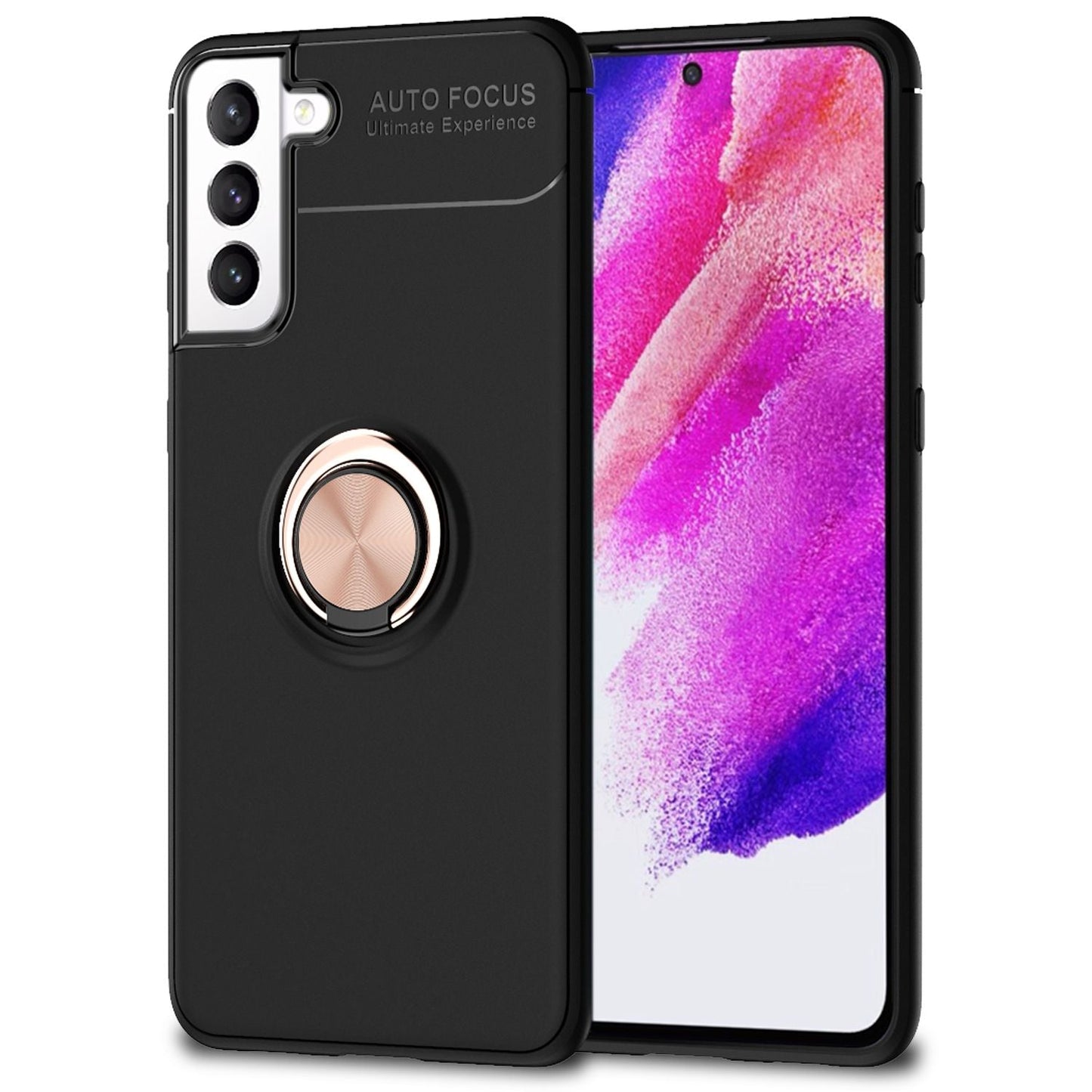 NALIA Galaxy S21 FE Grip360 Hülle Schwarz - 360° Ringhalter, Matte Oberfläche, Passgenau