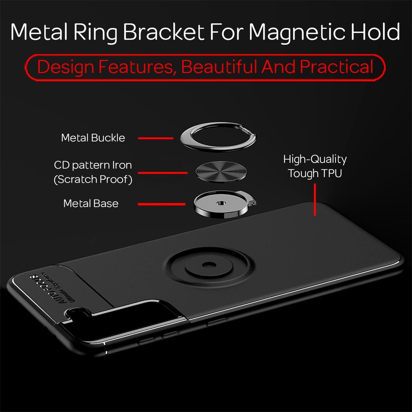 NALIA Galaxy S21 FE Grip360 Hülle Schwarz - 360° Ringhalter, Matte Oberfläche, Passgenau