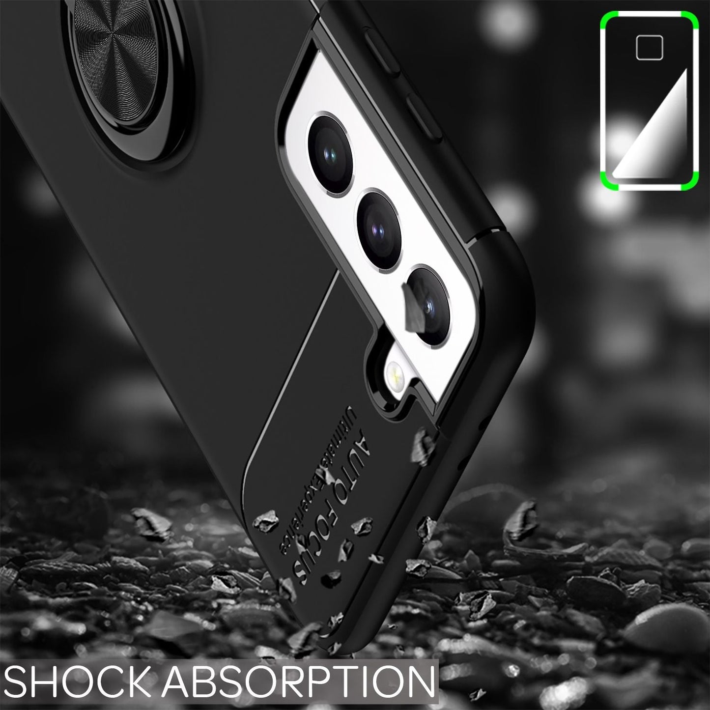 NALIA Galaxy S21 FE Grip360 Hülle Schwarz - 360° Ringhalter, Matte Oberfläche, Passgenau