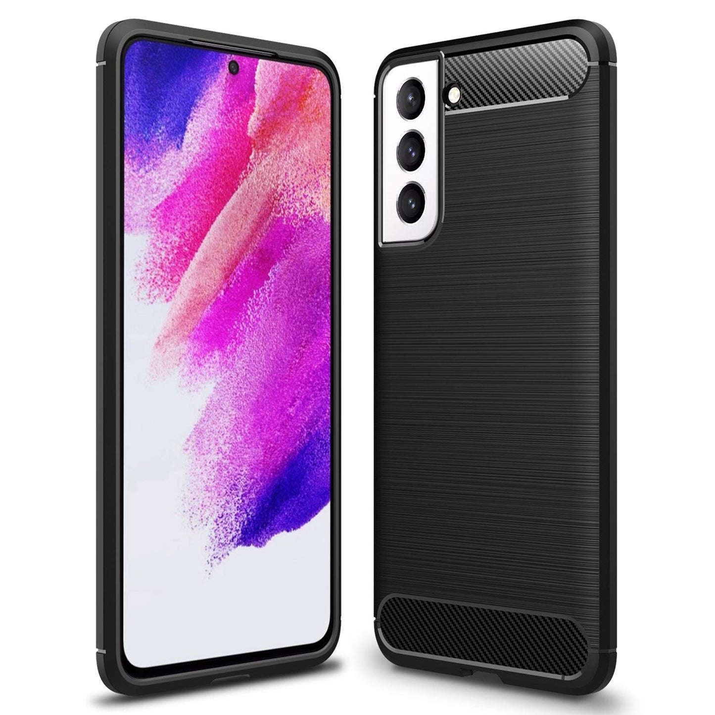 NALIA Carbon Look Case kompatibel mit Samsung Galaxy S21 FE, Matt-Schwarze Silikonhülle in eleganter Kohlefaser-Optik