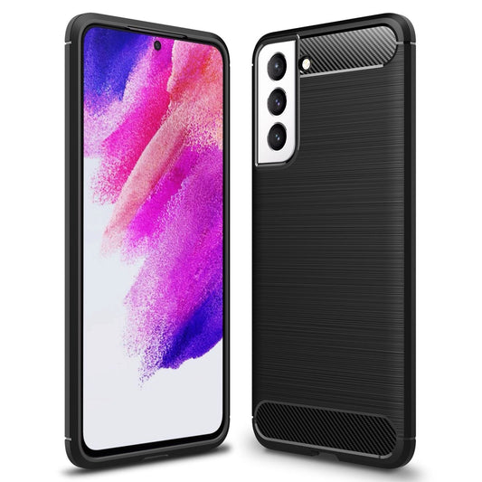 NALIA Carbon Look Case kompatibel mit Samsung Galaxy S21 FE, Matt-Schwarze Silikonhülle in eleganter Kohlefaser-Optik