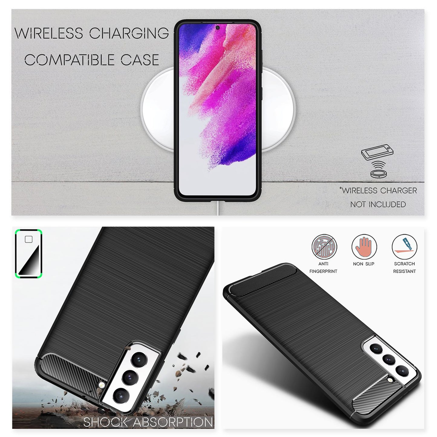 NALIA Carbon Look Case kompatibel mit Samsung Galaxy S21 FE, Matt-Schwarze Silikonhülle in eleganter Kohlefaser-Optik