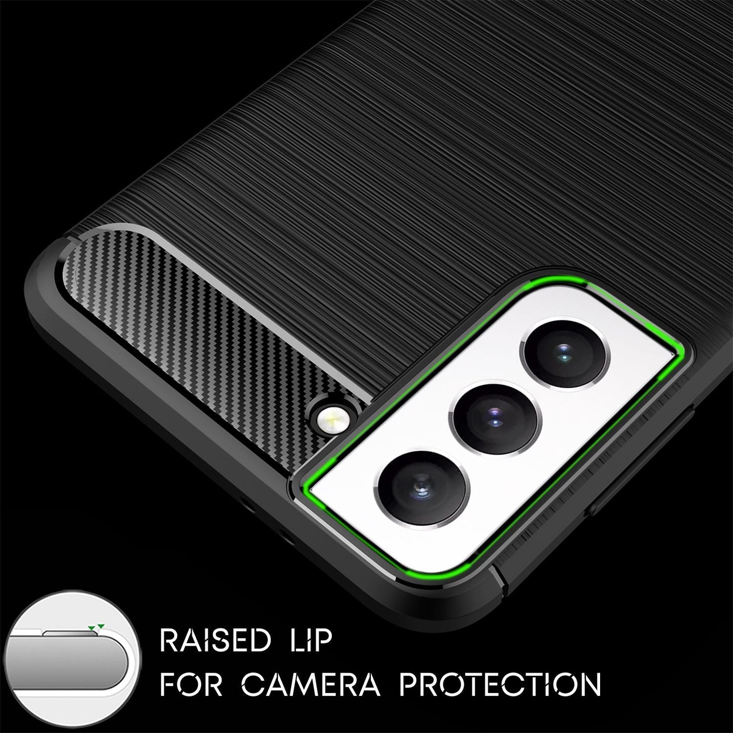 NALIA Carbon Look Case kompatibel mit Samsung Galaxy S21 FE, Matt-Schwarze Silikonhülle in eleganter Kohlefaser-Optik