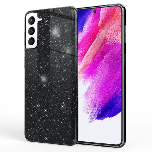 NALIA Robuste Glitzerhülle für Samsung Galaxy S21 FE, Glänzende Glitzer Hybrid Schutzhülle Verstärkte Silikonhülle