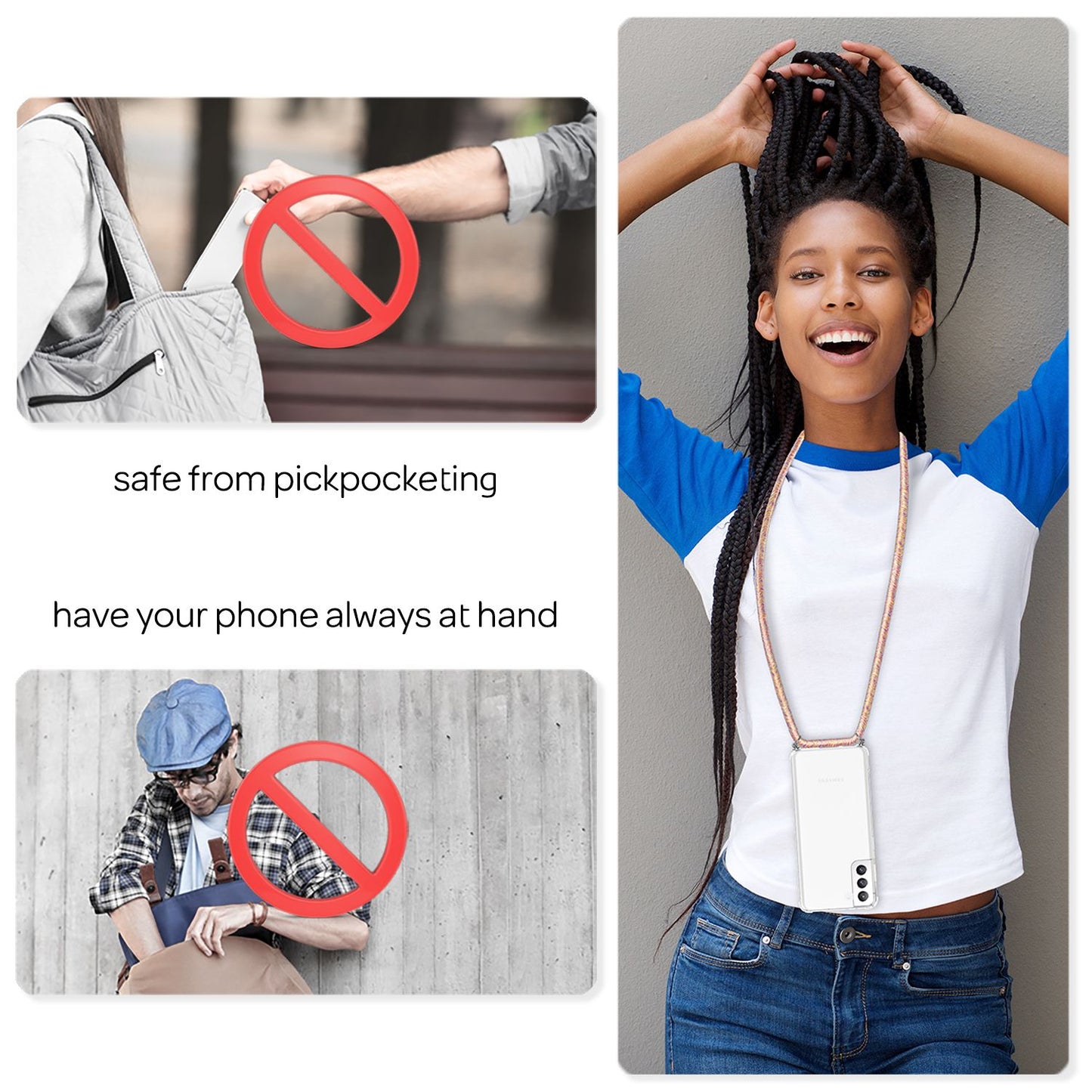 NALIA Handyhülle mit Kette für Samsung Galaxy S21 FE, Transparente Schutzhülle & Handy-Schnur zum Umhängen, Robust Vergilbungsfrei Klar