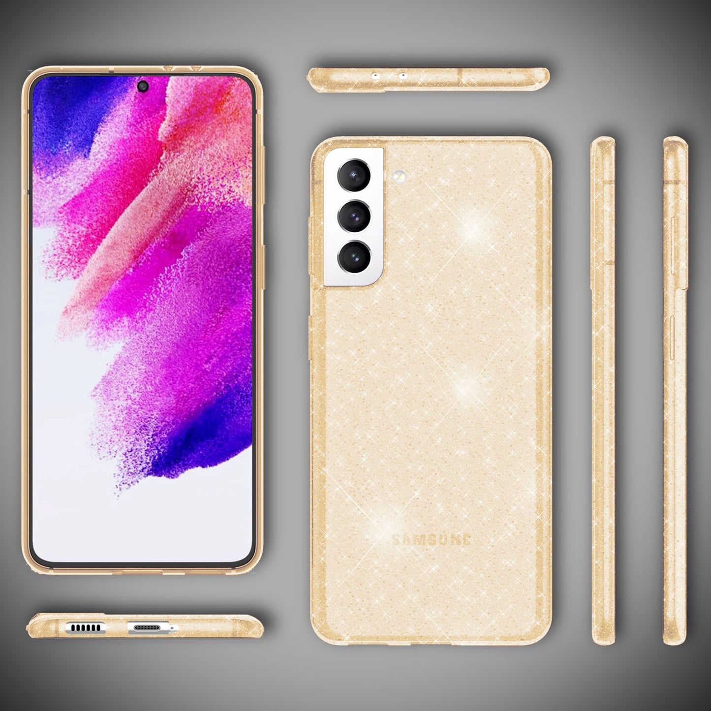 NALIA Klare Glitzerhülle - Galaxy S21 FE Transparent, Glitter-Effekt, Größe 6,4 Zoll