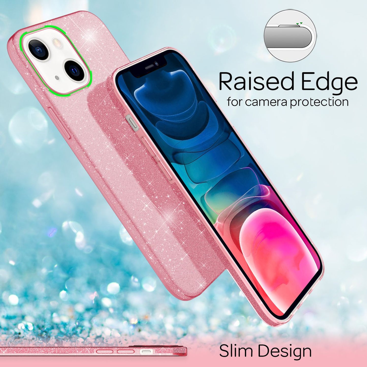 NALIA Husă robustă cu sclipici pentru iPhone 13 Mini, husă de protecție hibridă cu sclipici strălucitor, husă din silicon ranforsat