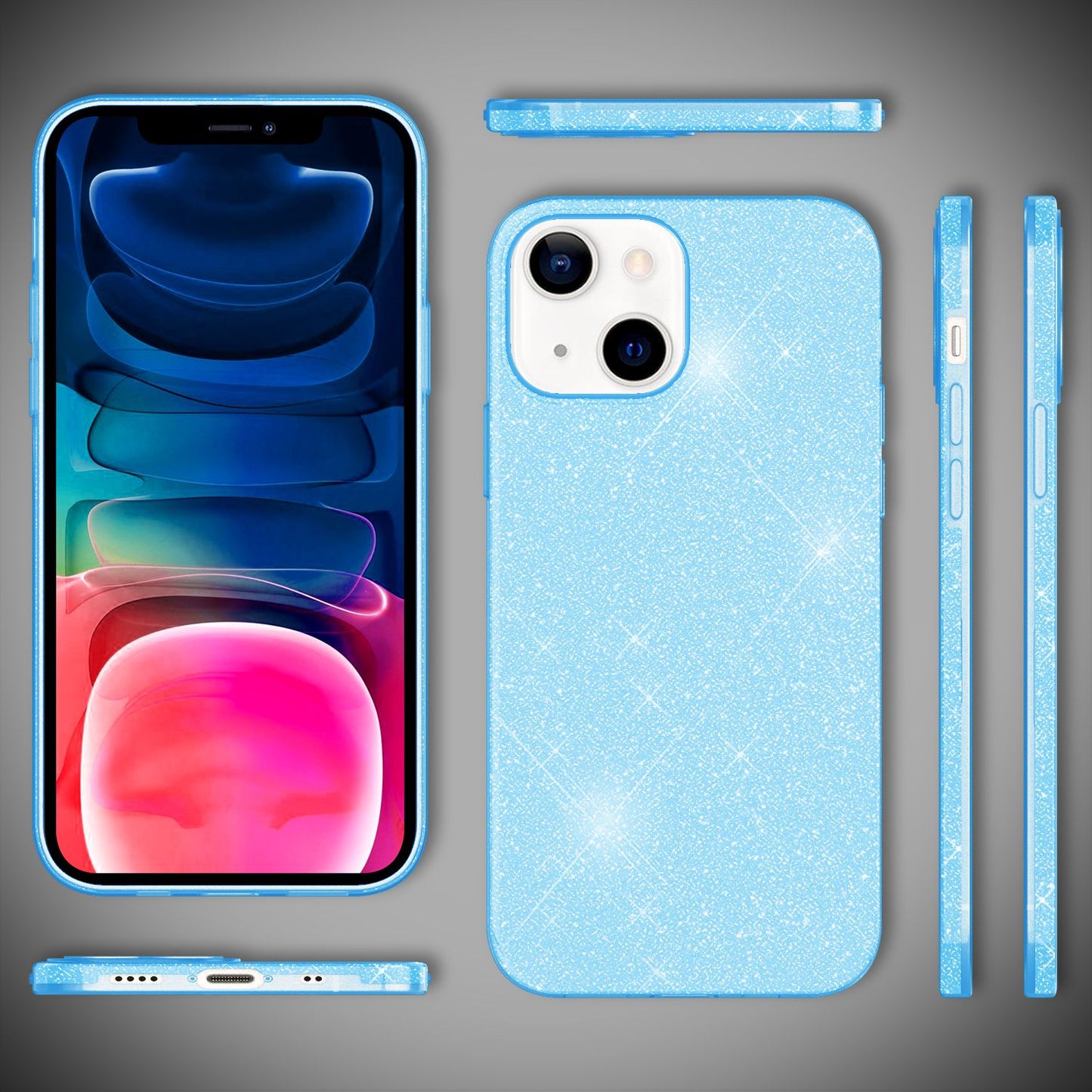 NALIA Husă robustă cu sclipici pentru iPhone 13 Mini, husă de protecție hibridă cu sclipici strălucitor, husă din silicon ranforsat