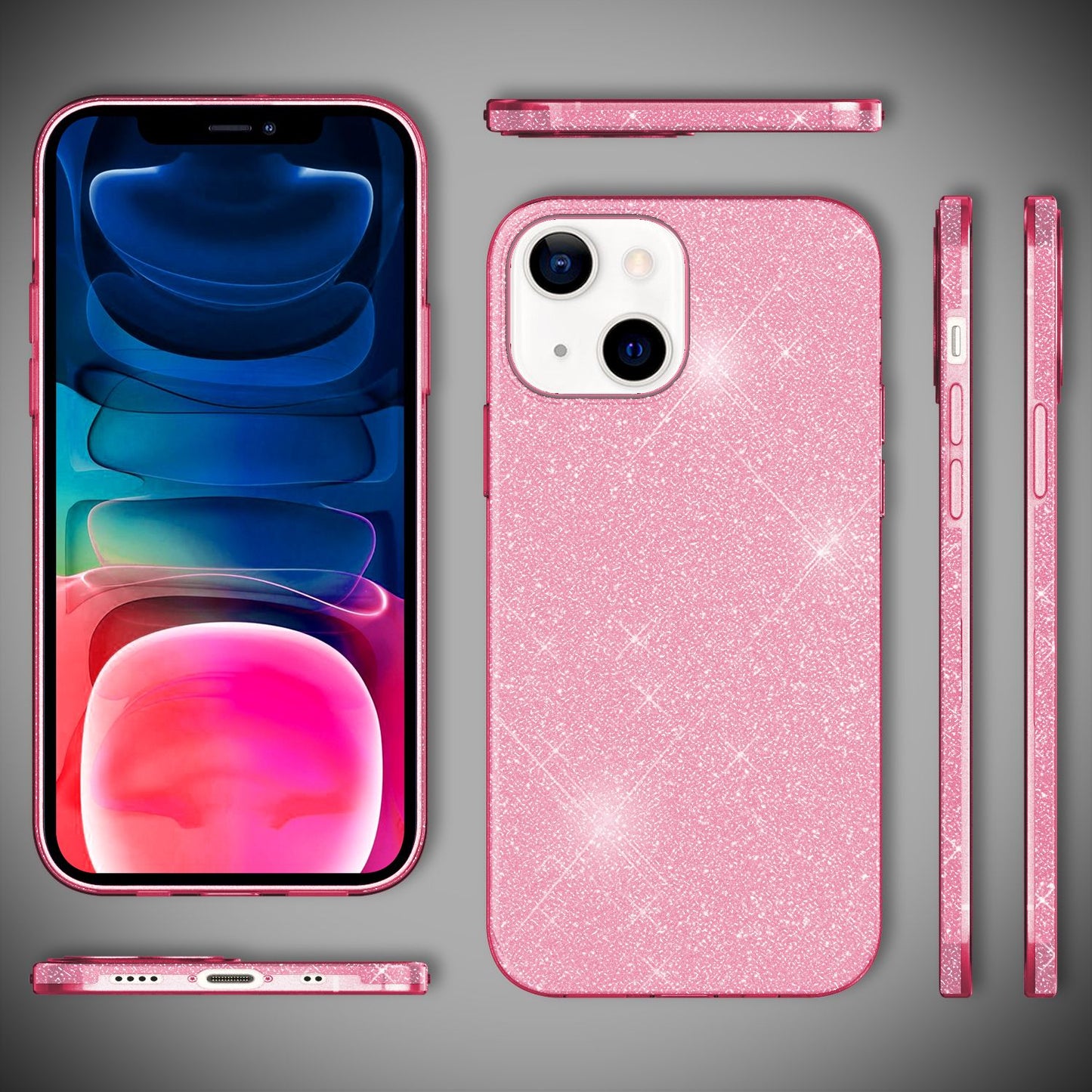 NALIA Husă robustă cu sclipici pentru iPhone 13 Mini, husă de protecție hibridă cu sclipici strălucitor, husă din silicon ranforsat