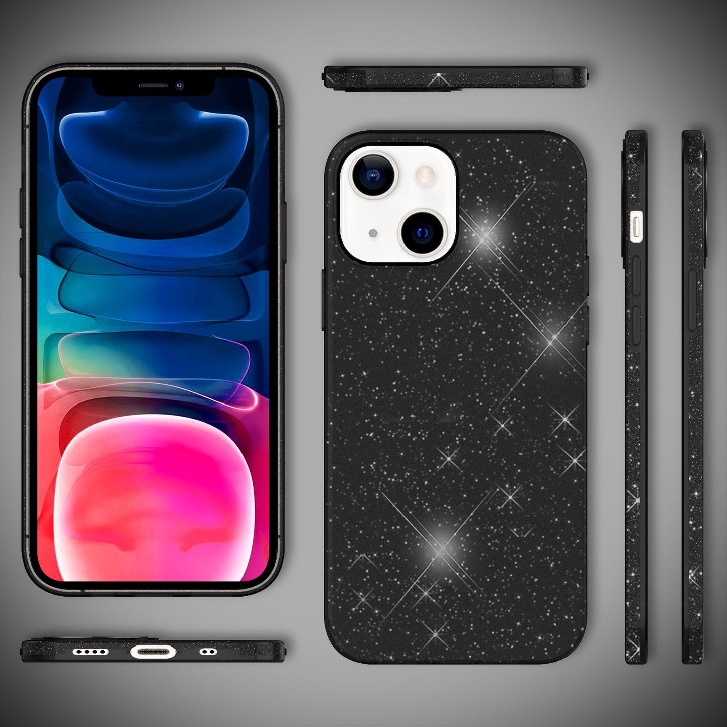 NALIA Husă robustă cu sclipici pentru iPhone 13 Mini, husă de protecție hibridă cu sclipici strălucitor, husă din silicon ranforsat