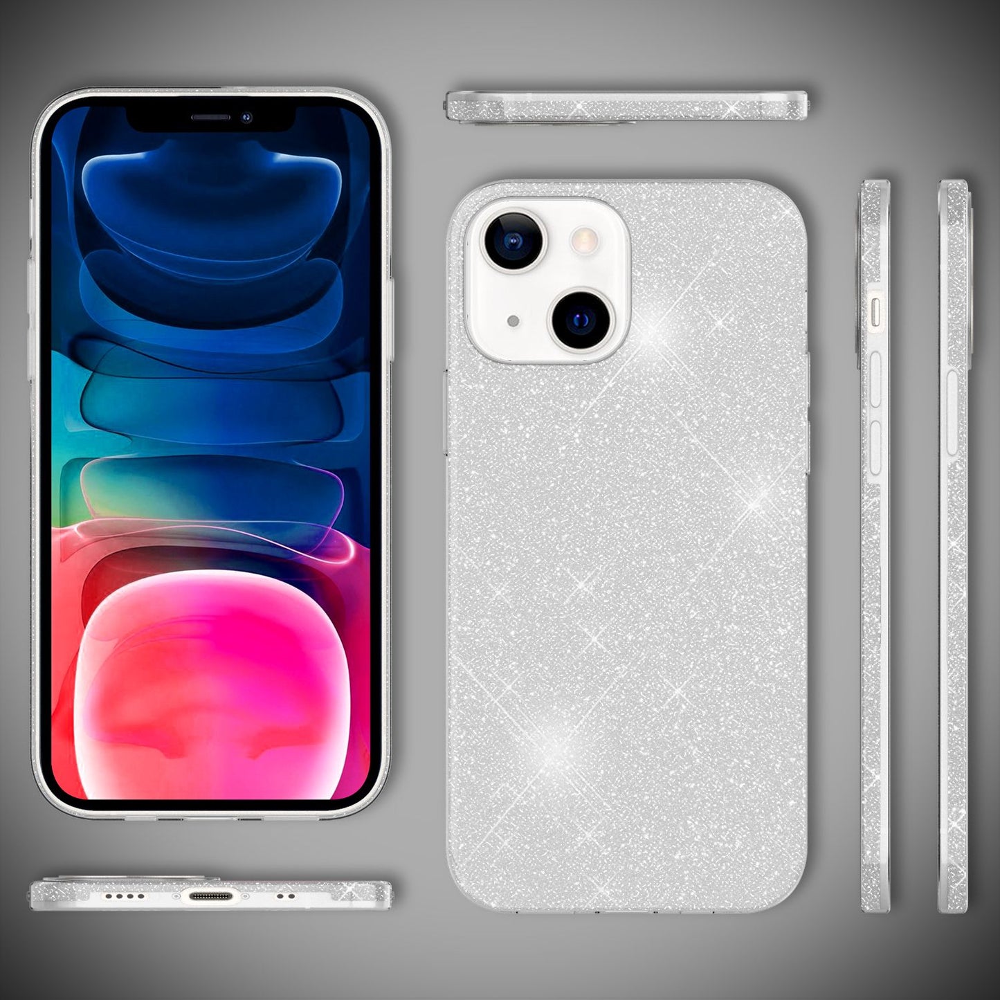 NALIA Husă robustă cu sclipici pentru iPhone 13 Mini, husă de protecție hibridă cu sclipici strălucitor, husă din silicon ranforsat