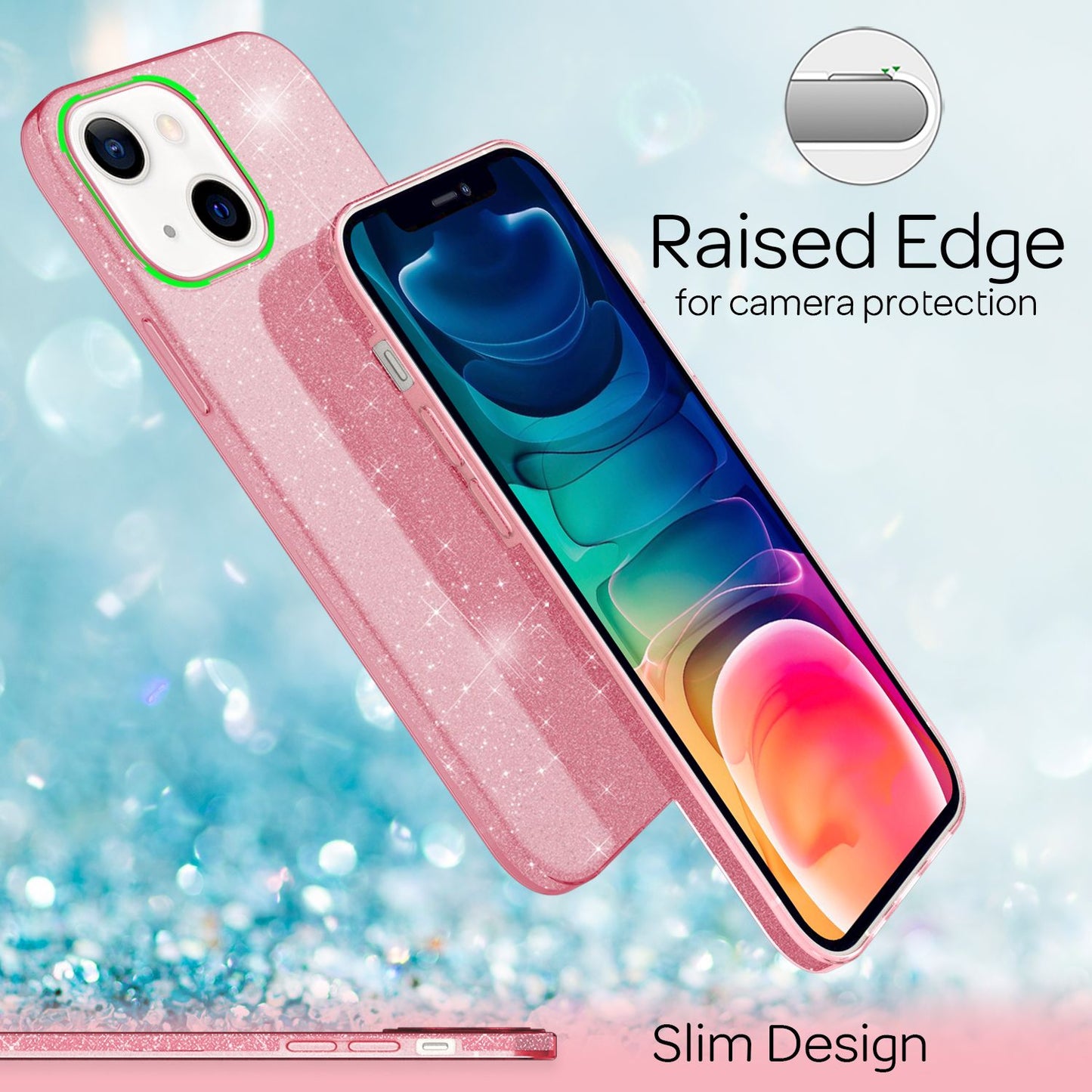 NALIA Robuste Glitzerhülle für iPhone 13, Stoßfeste Glänzende Glitzer Hybrid Schutzhülle Verstärkte Silikonhülle