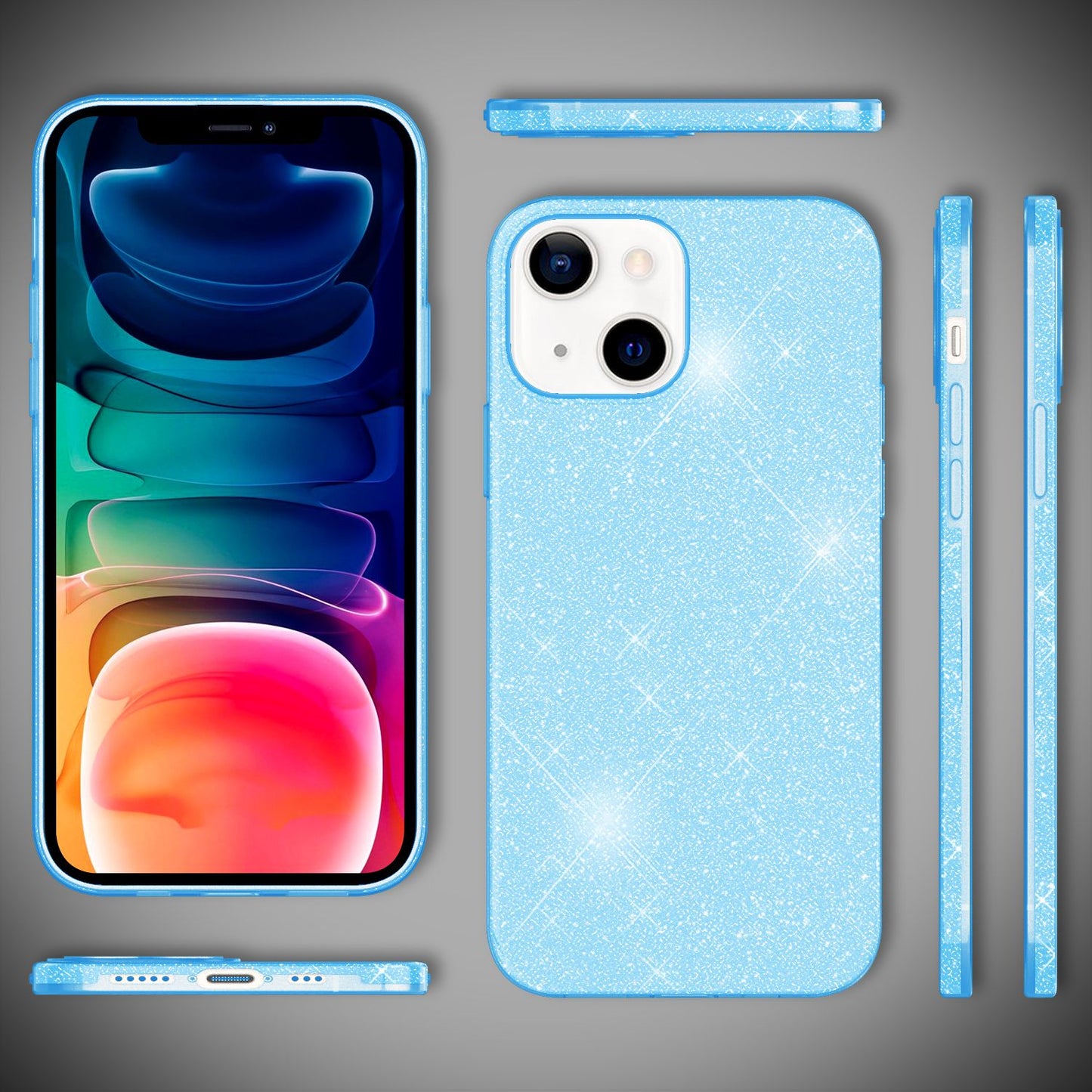 NALIA Robuste Glitzerhülle für iPhone 13, Stoßfeste Glänzende Glitzer Hybrid Schutzhülle Verstärkte Silikonhülle