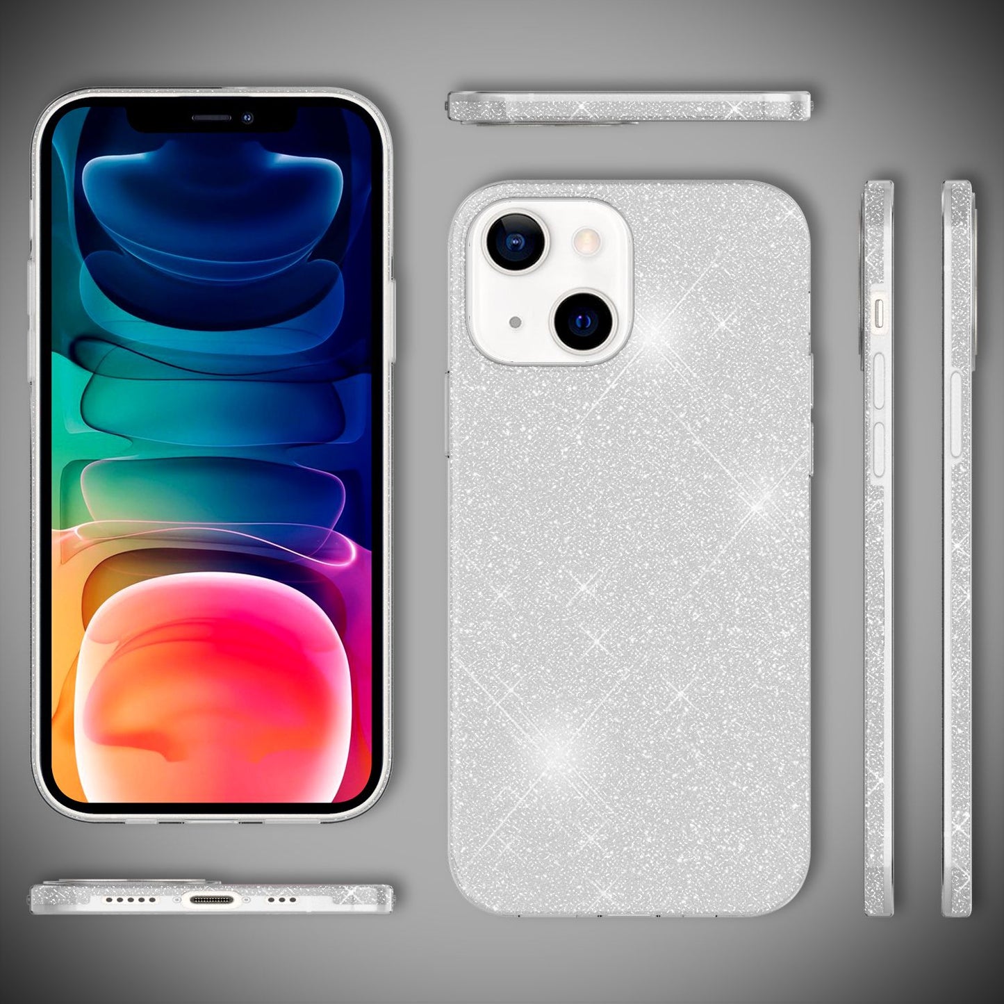 NALIA Robuste Glitzerhülle für iPhone 13, Stoßfeste Glänzende Glitzer Hybrid Schutzhülle Verstärkte Silikonhülle