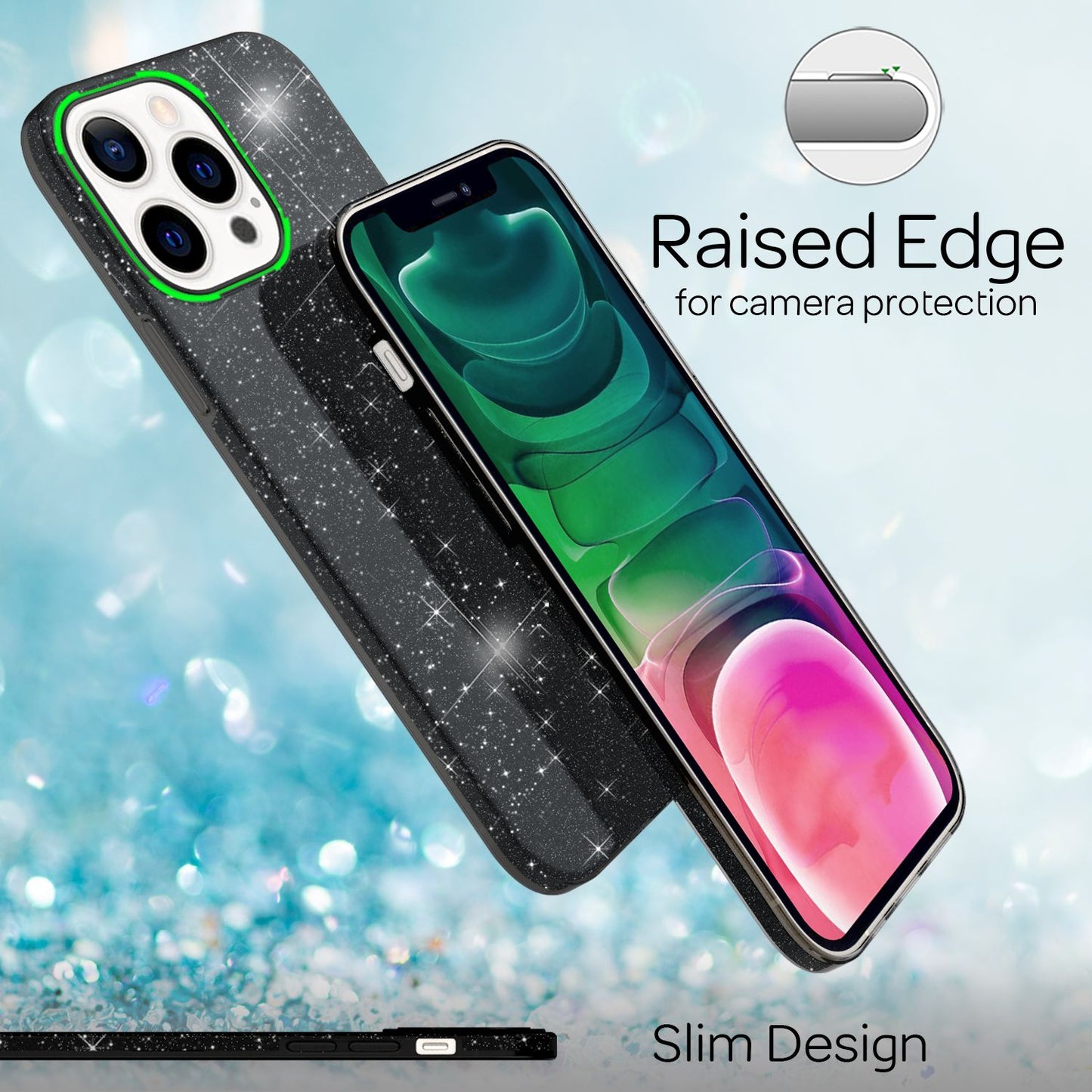 NALIA ShinePop Hülle Glitzerndes Hybrid Case - Kompatibel iPhone 13 Pro Stoßfest Silikon