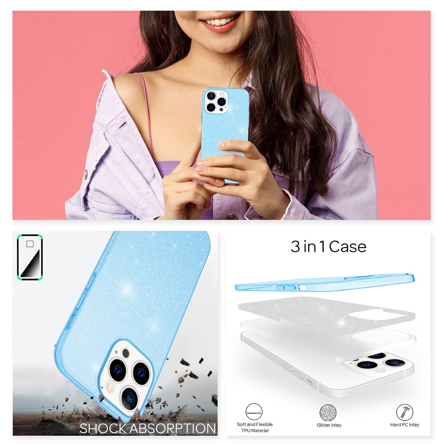 NALIA ShinePop Hülle Glitzerndes Hybrid Case - Kompatibel iPhone 13 Pro Stoßfest Silikon