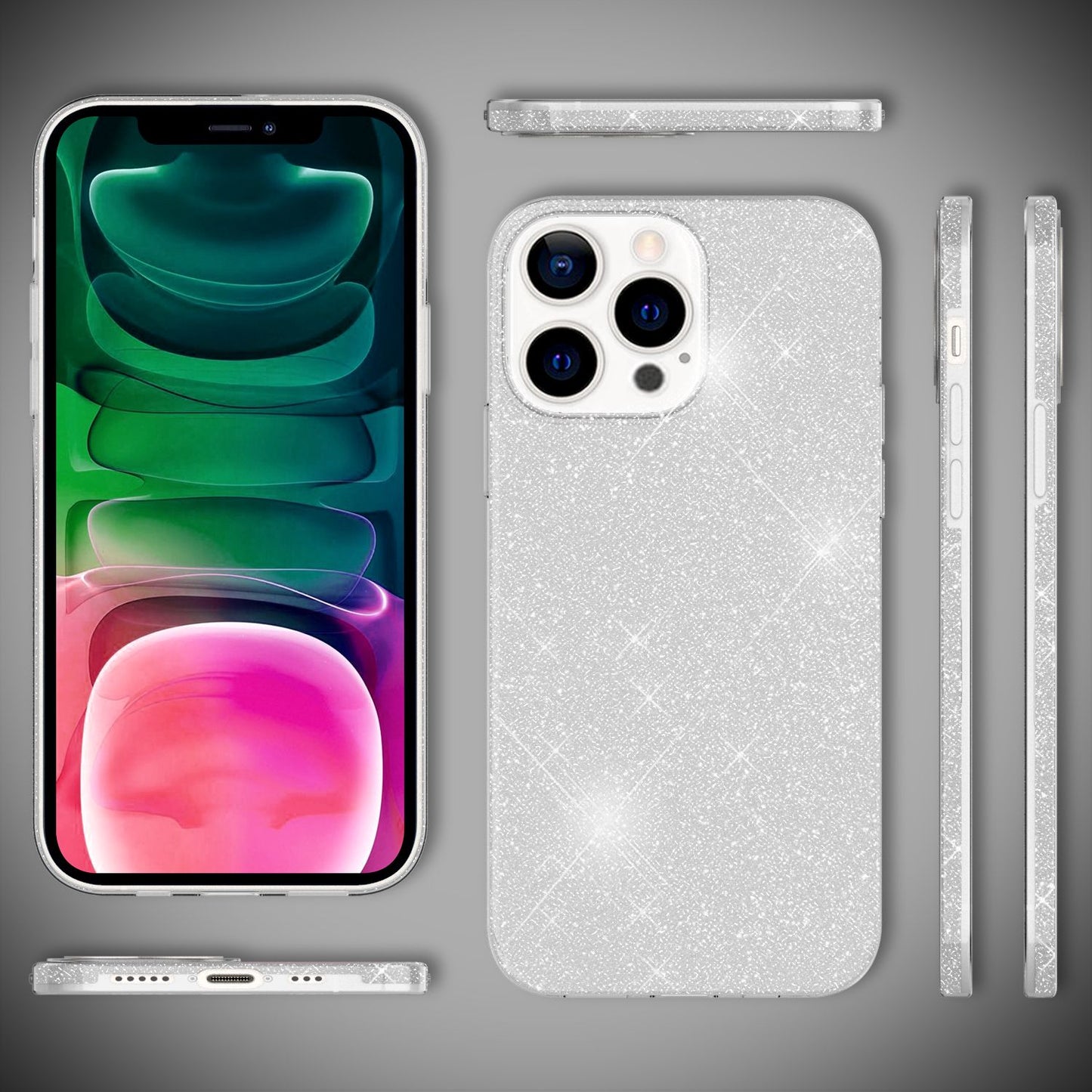 NALIA ShinePop Hülle Glitzerndes Hybrid Case - Kompatibel iPhone 13 Pro Stoßfest Silikon