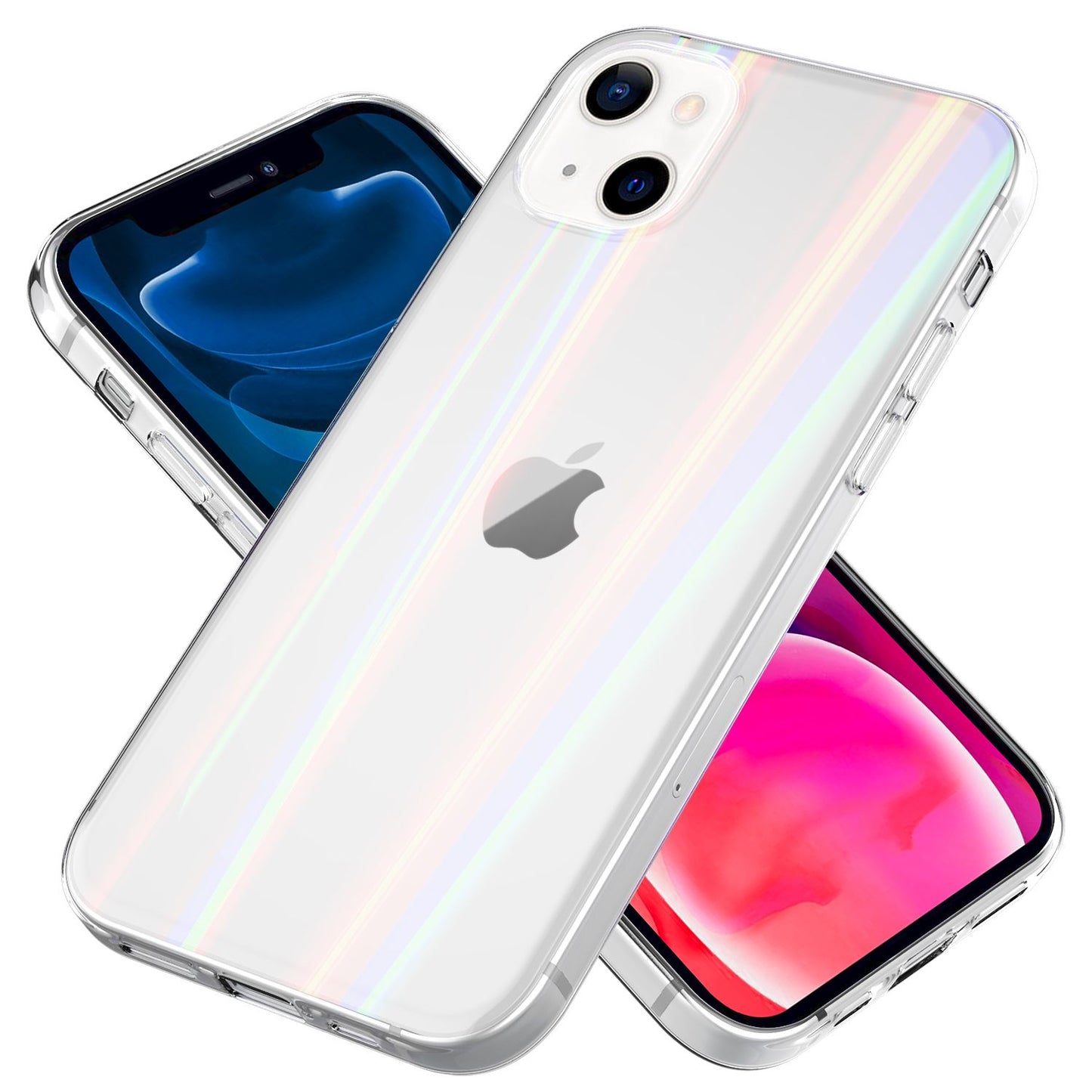 NALIA iPhone 13 Mini Hartglas Case Transparent Regenbogen Effekt - Kratzfest Silikon Bumper Leicht
