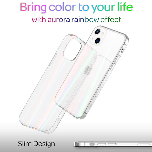 NALIA iPhone 13 Mini Hartglas Case Transparent Regenbogen Effekt - Kratzfest Silikon Bumper Leicht