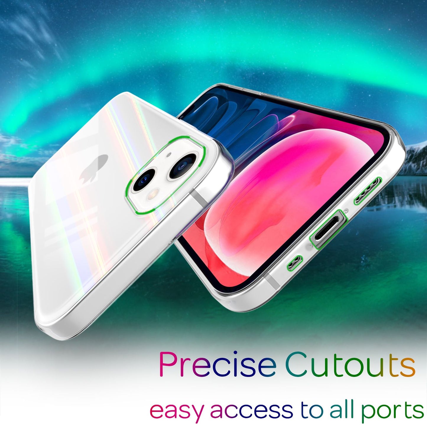 NALIA iPhone 13 Mini Hartglas Case Transparent Regenbogen Effekt - Kratzfest Silikon Bumper Leicht