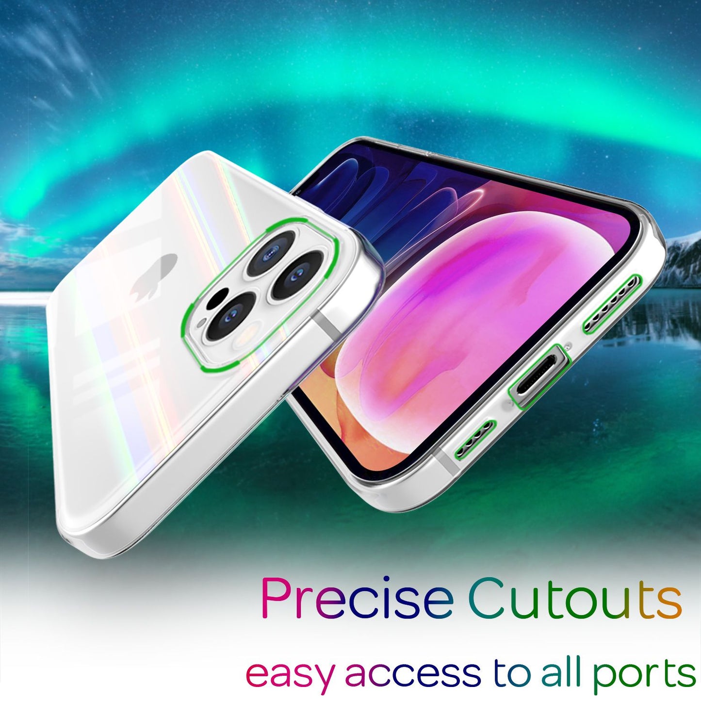 Husă NALIA din sticlă securizată transparentă cu efect curcubeu - Pentru iPhone 13 Pro Max, sticlă securizată rezistentă la zgârieturi