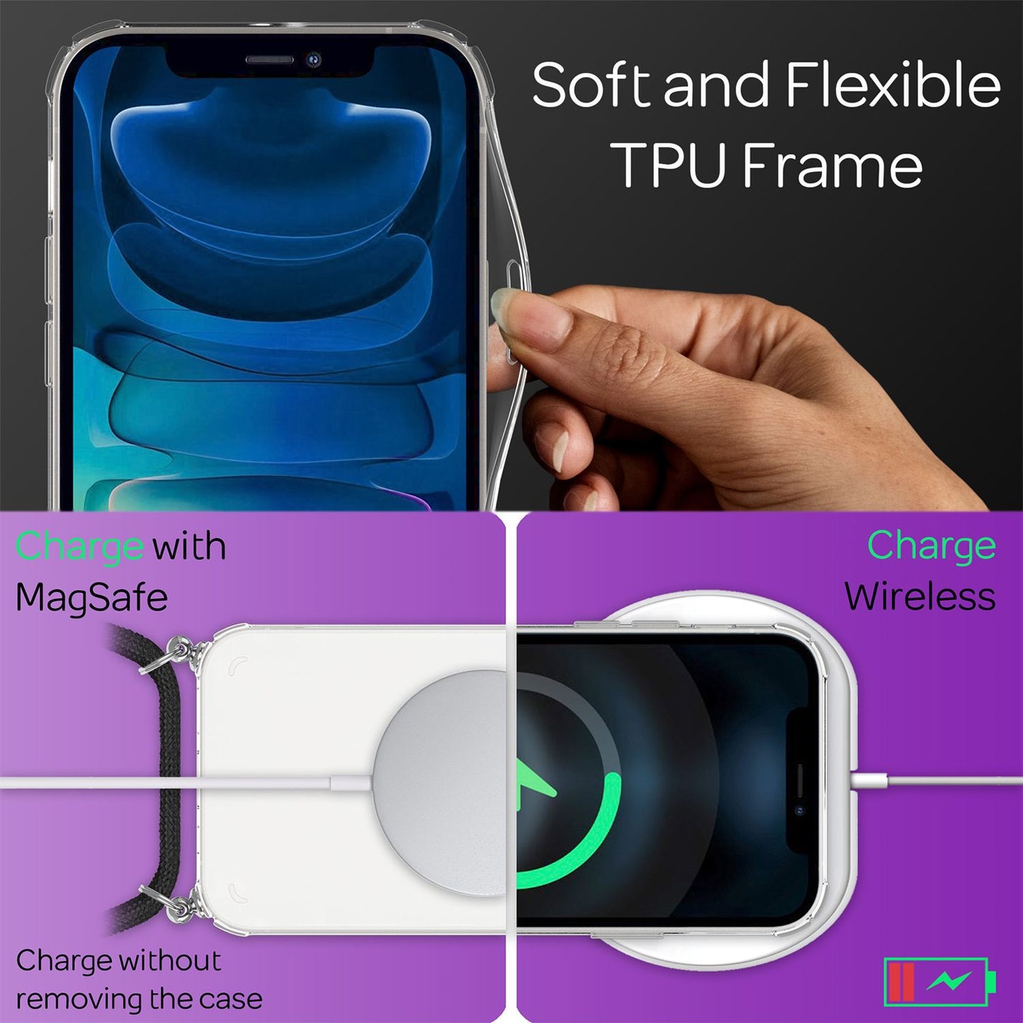 NALIA Handyhülle mit Kette für iPhone 13 Mini, Transparentes Hardcase & Handy-Schnur